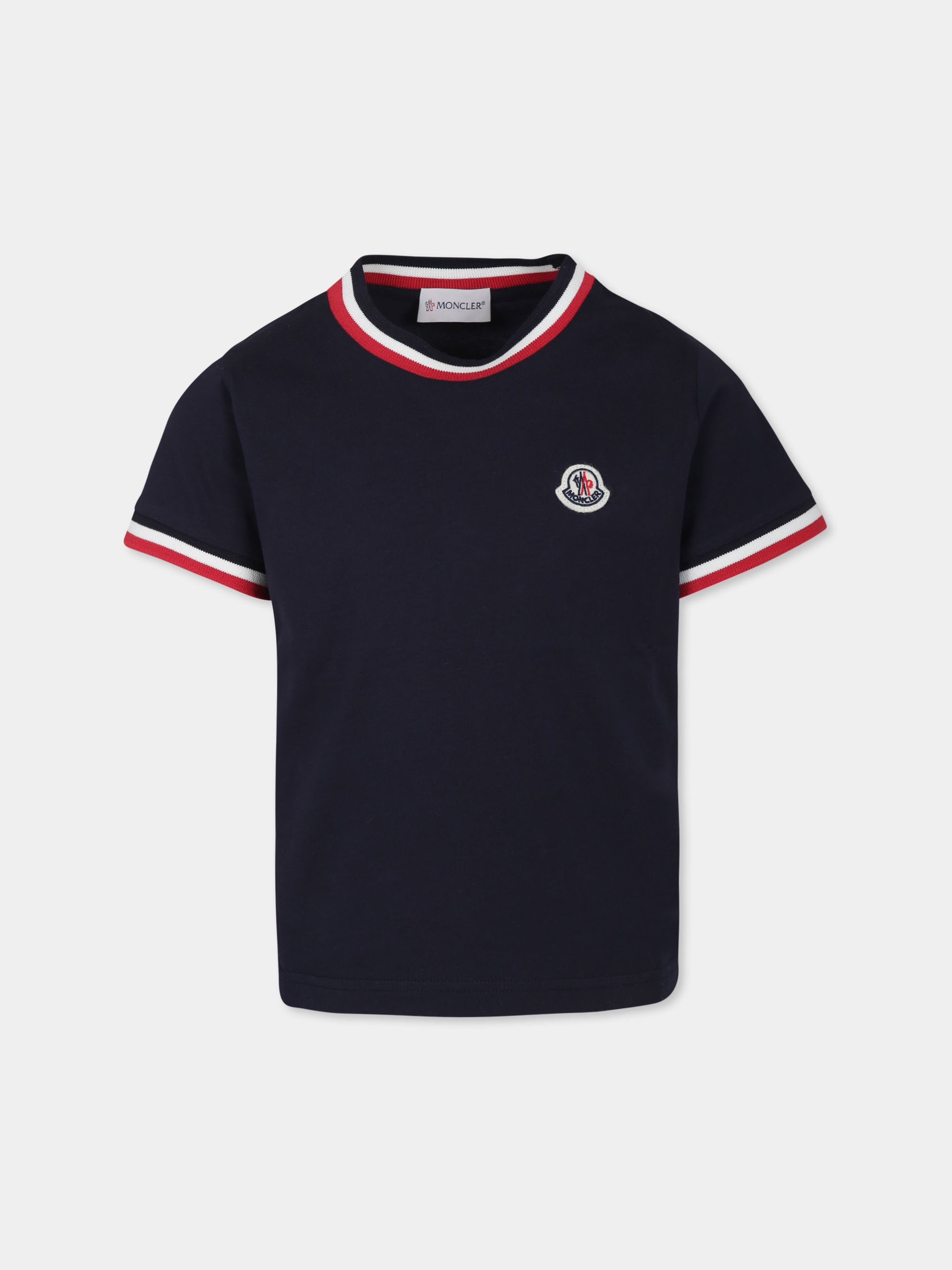 T-shirt blu per bambino con logo,Moncler Kids,J2954 8C00018 83907 778