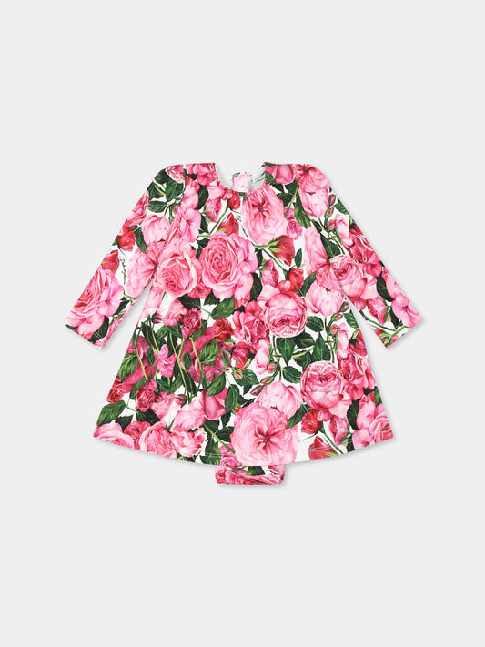 Vestito rosa per neonata con stampa rose,Dolce & Gabbana Kids,L2JD9G HS7O8 HW412