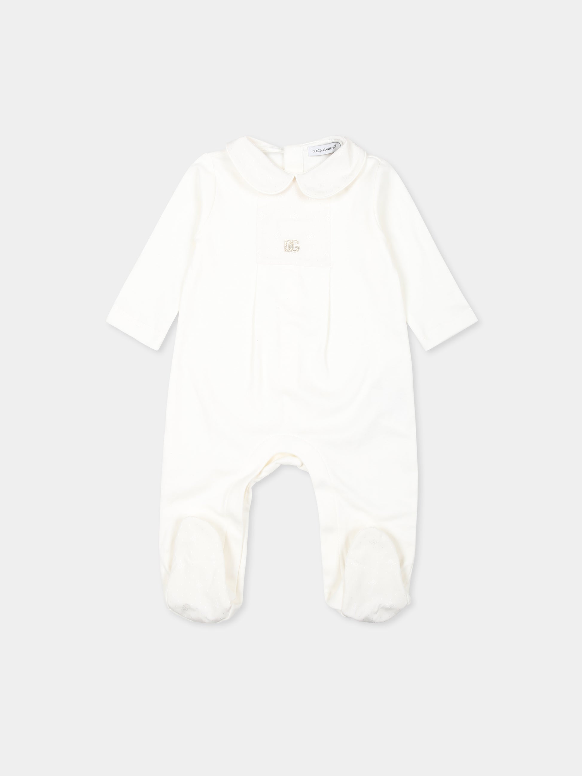 Set tutina bianco per neonati con logo DG,Dolce & Gabbana Kids,L1JO8D G7N3J S9000