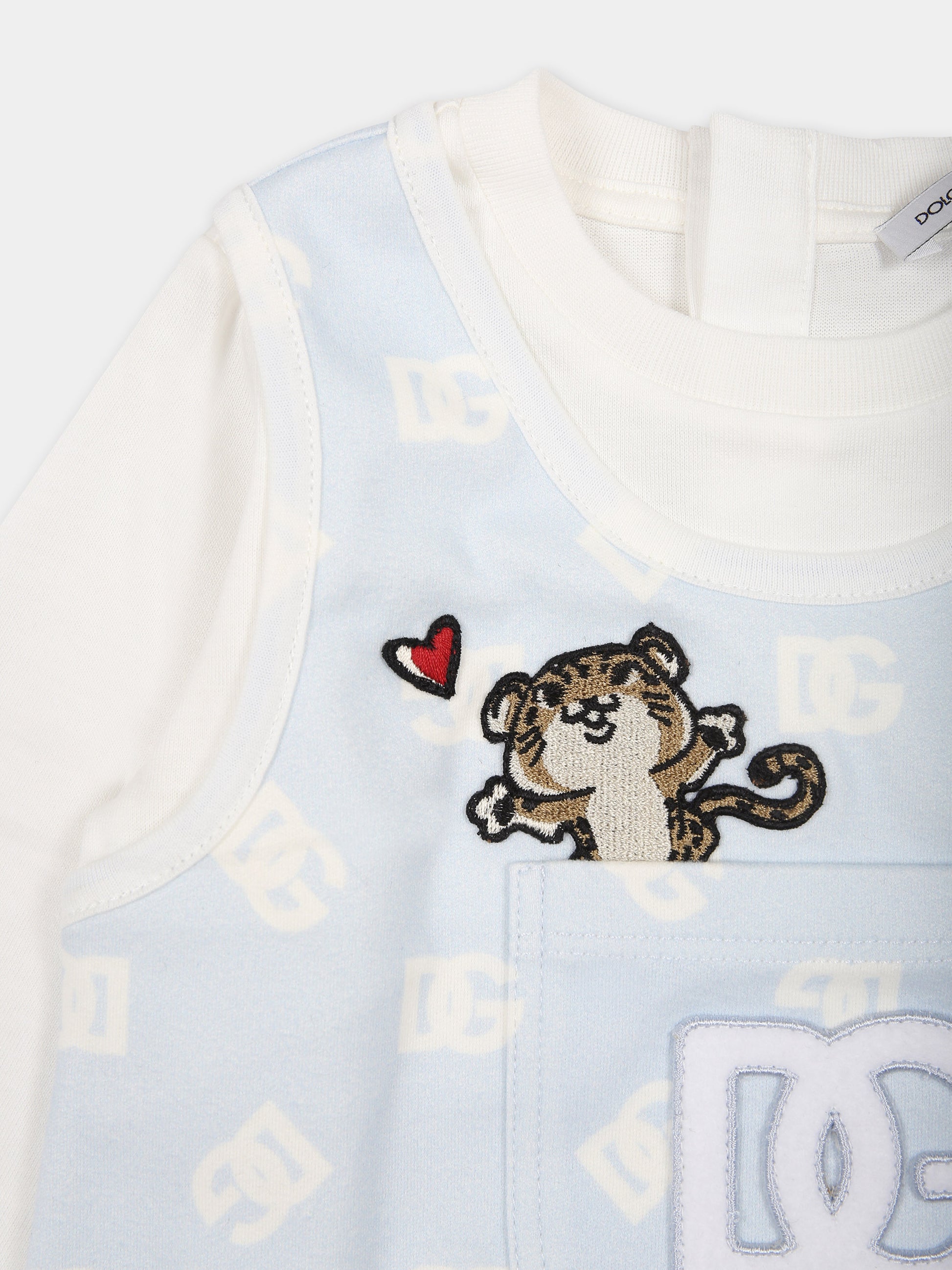 Tutina celeste per neonato con leopardo e logo DG,Dolce & Gabbana Kids,L1JO8R G7N2Z HCVAA