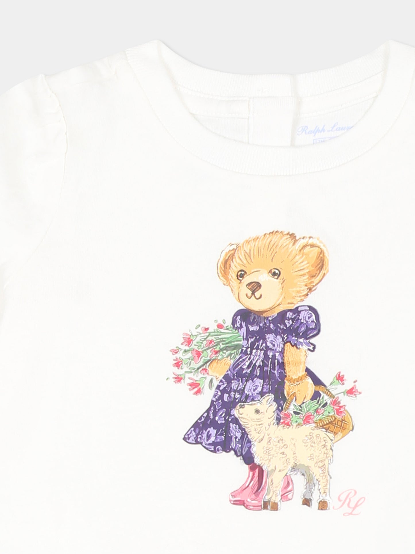 T-shirt bianca per neonata con Polo Bear,Ralph Lauren Kids,952348001