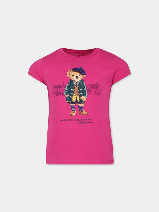 T-shirt fucsia per bambina con Polo Bear,Ralph Lauren Kids,951080001