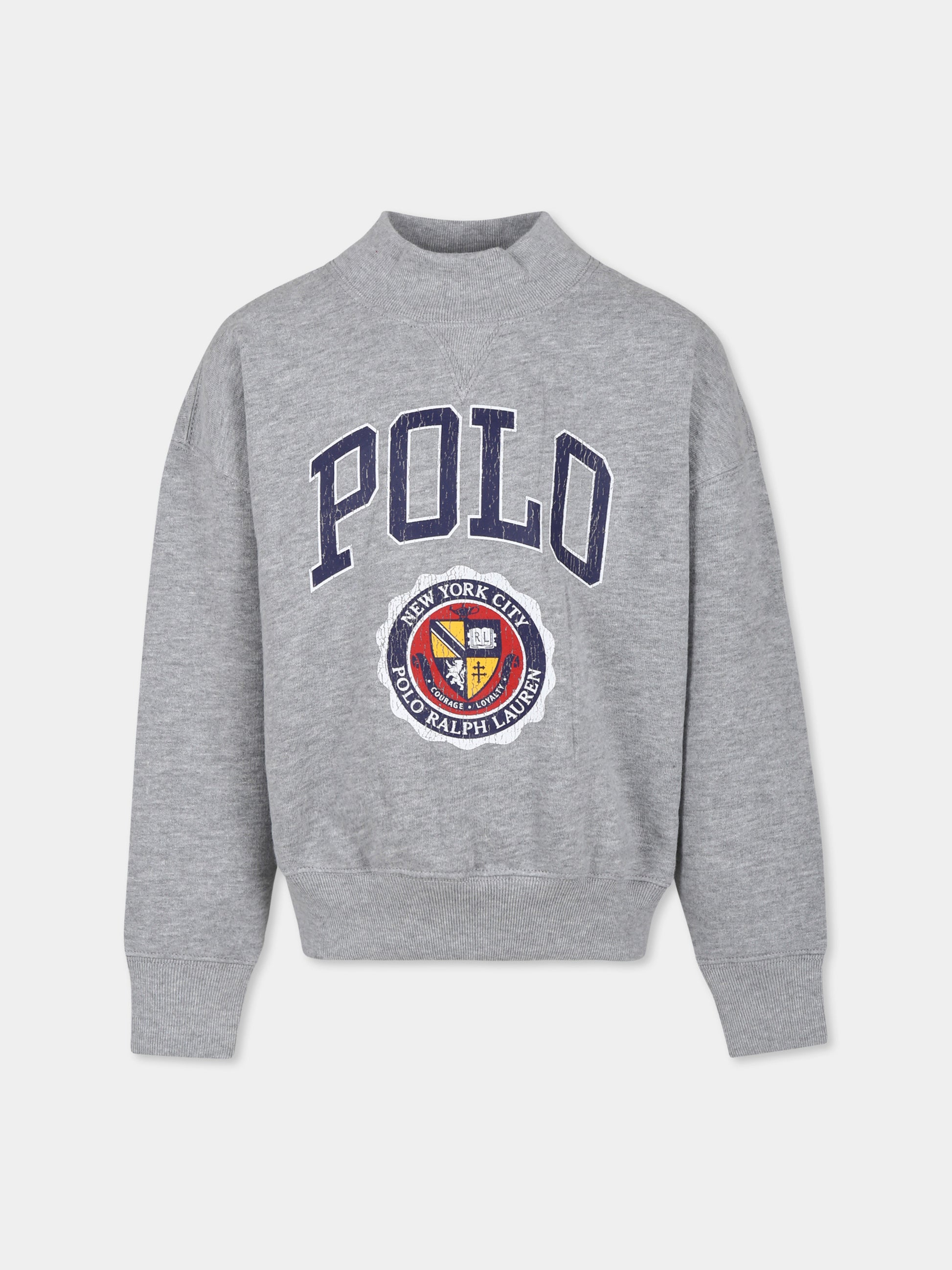 Felpa crop grigia per bambina con logo,Ralph Lauren Kids,950960002