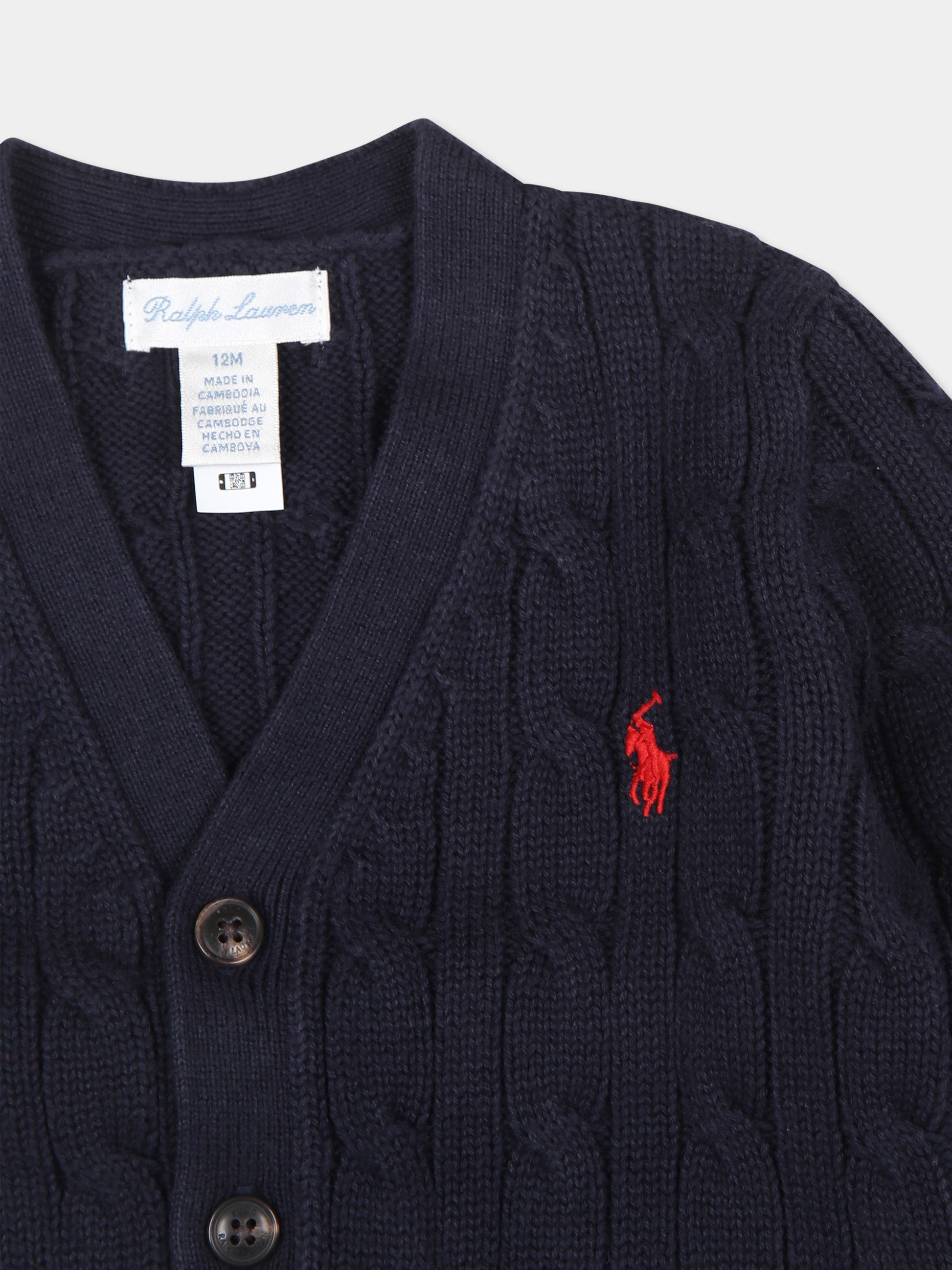 Cardigan blu per neonato con cavallino,Ralph Lauren Kids,925717007