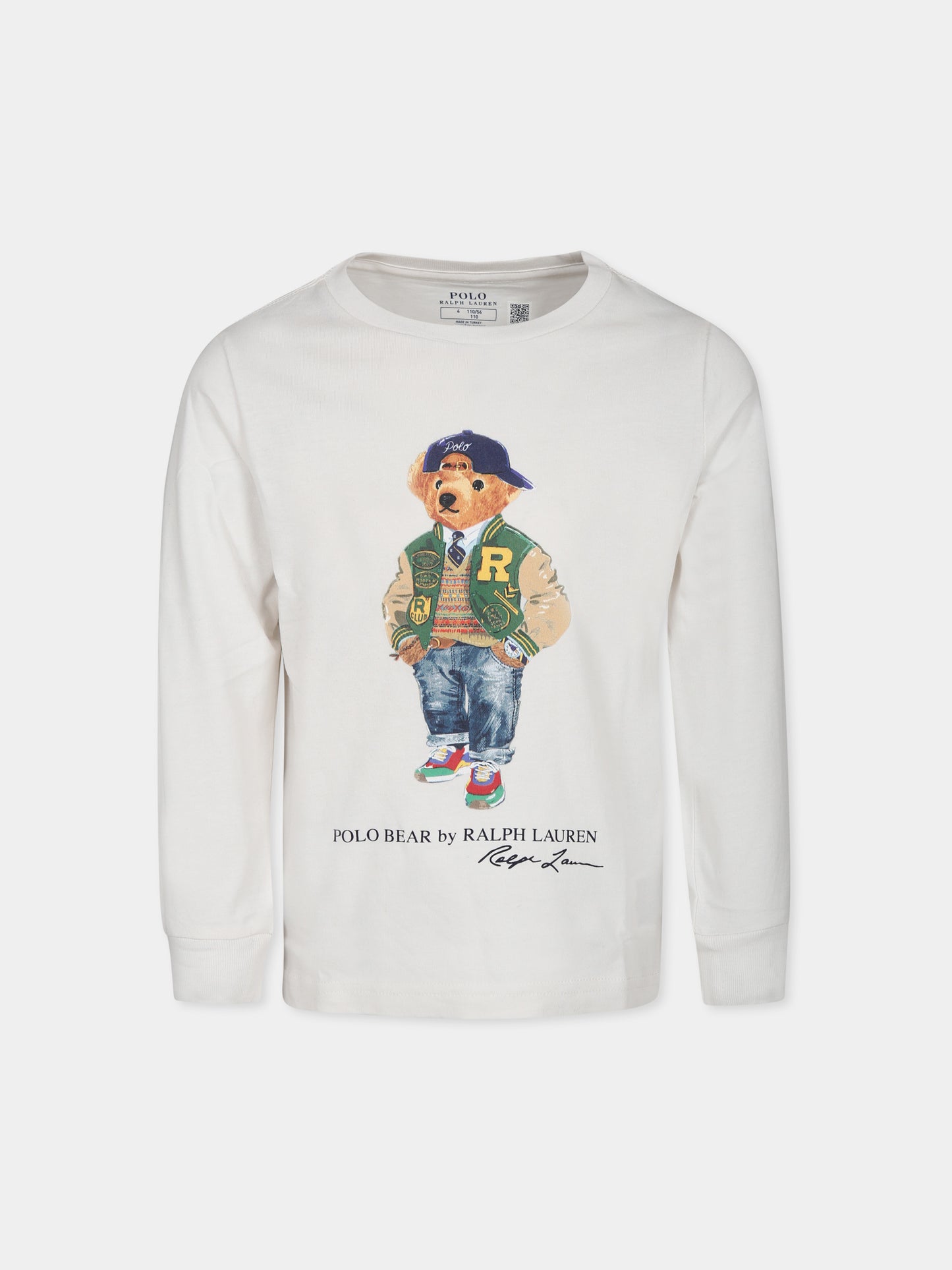 T-shirt bianca per bambino con stampa Polo Bear,Ralph Lauren Kids,883620010