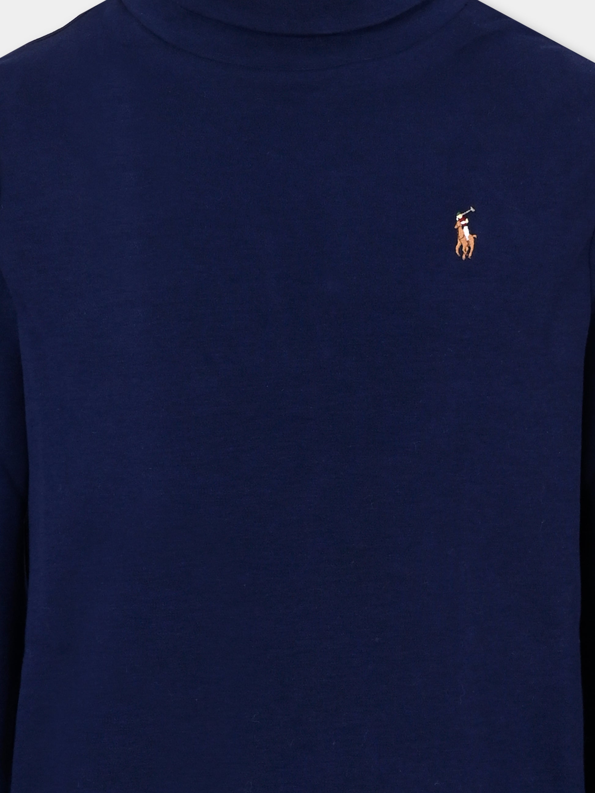 Dolcevita blu per bambino con iconico cavallino marrone,Ralph Lauren Kids,952435002