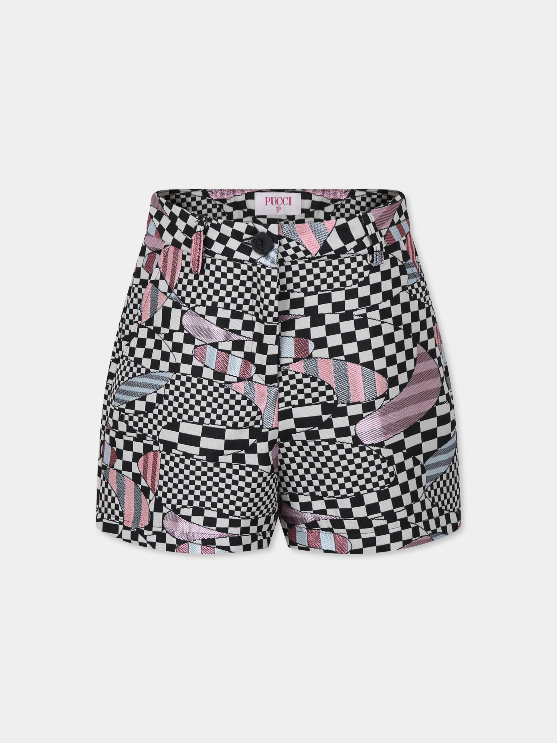 Shorts neri per bambina con stampa astratta,Emilio Pucci Junior,PV6B69 B0081 930AV