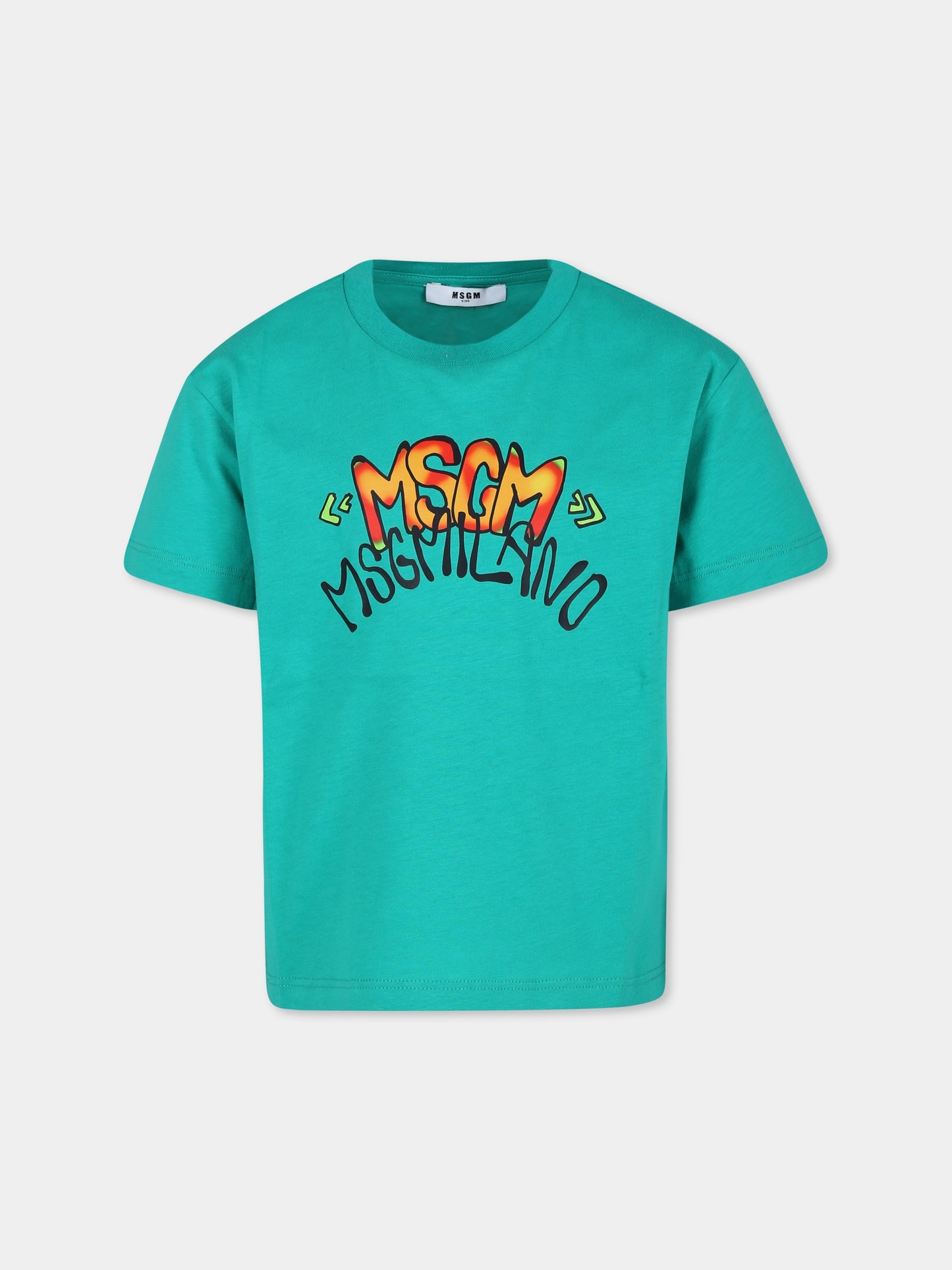 T-shirt verde per bambino con logo,Msgm Kids,F4MSJBTH199 080