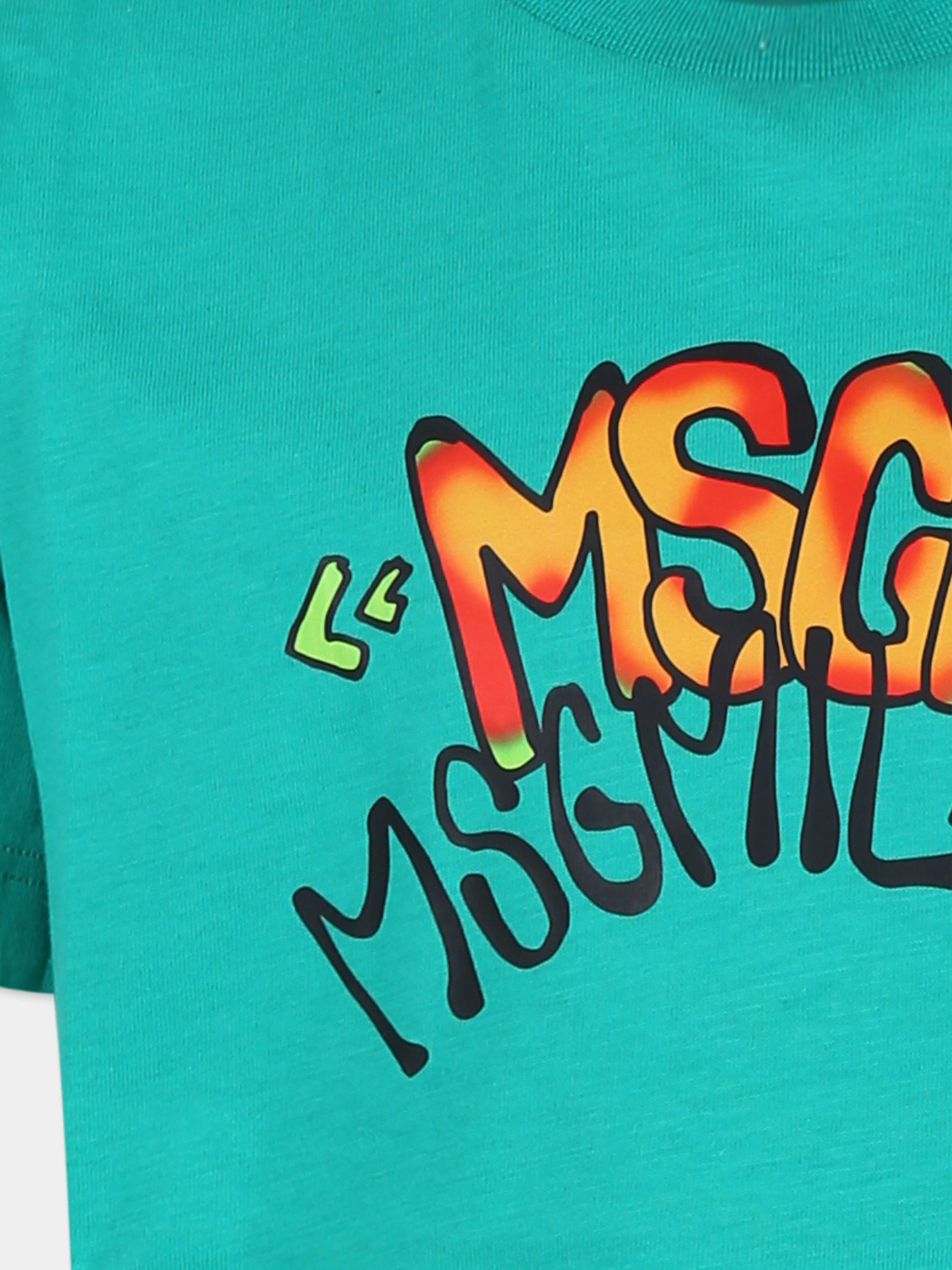 T-shirt verde per bambino con logo,Msgm Kids,F4MSJBTH199 080