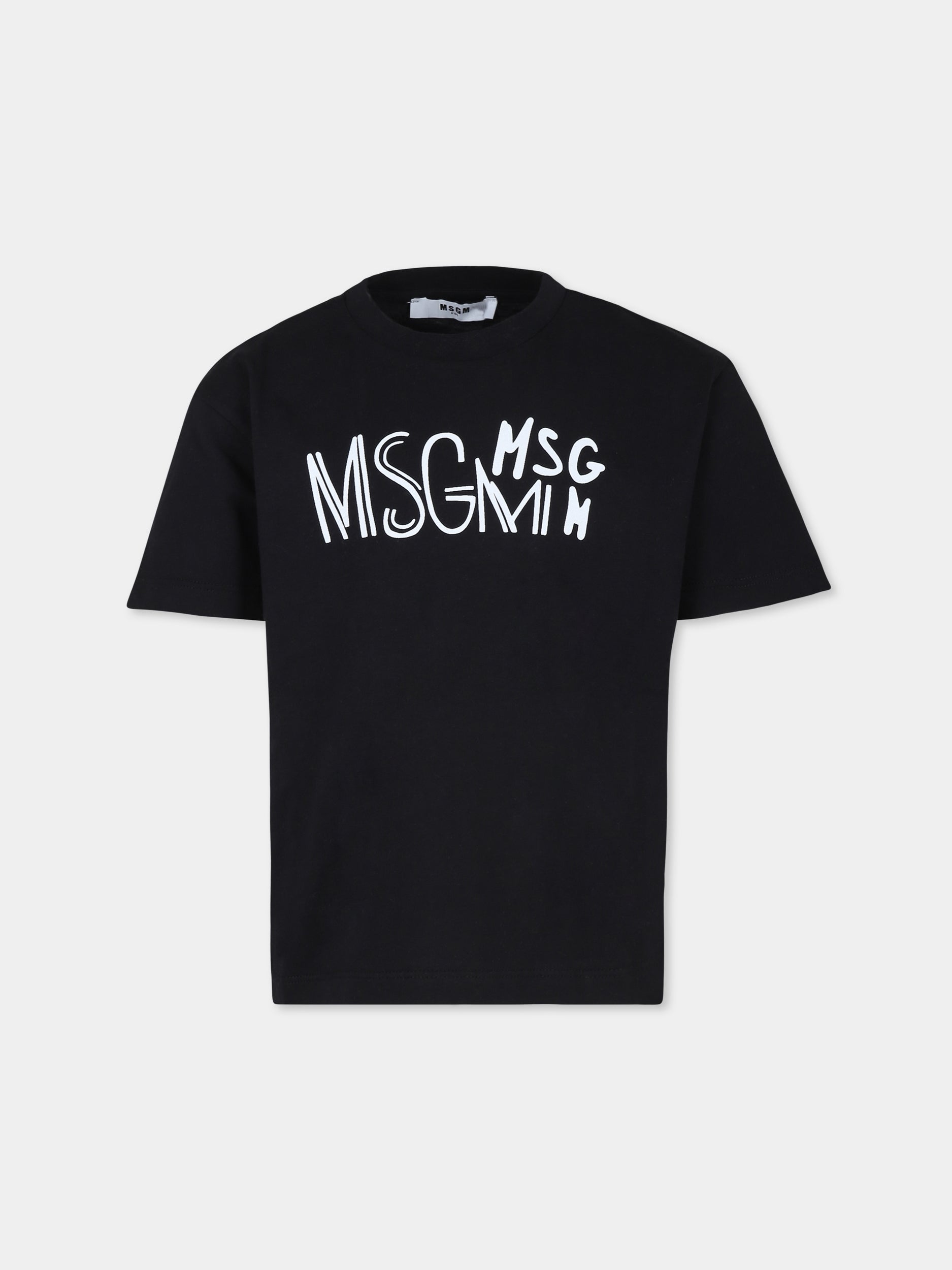 T-shirt nera per bambino con logo,Msgm Kids,F4MSJBTH017 110