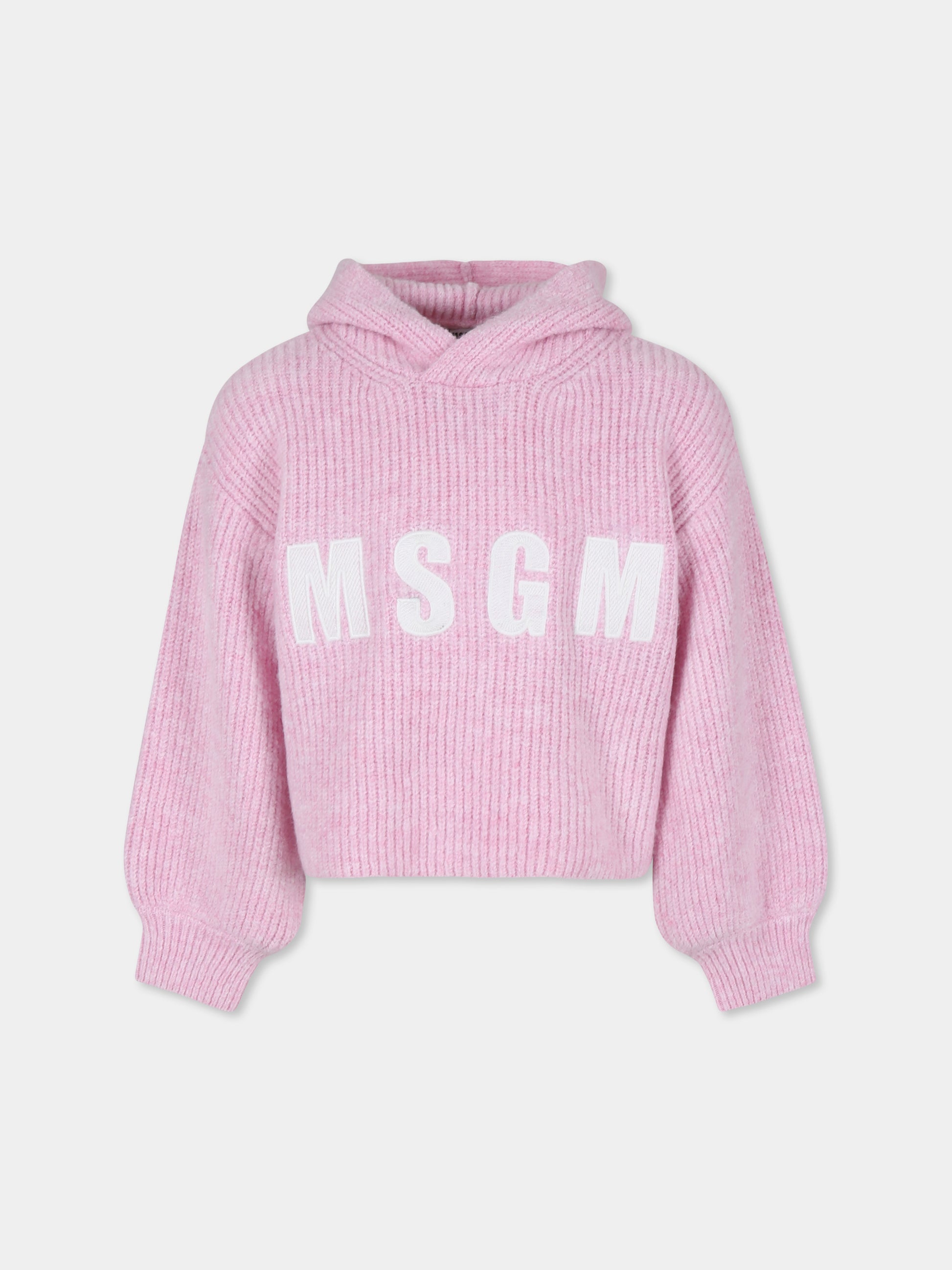 Maglione crop rosa per bambina con logo,Msgm Kids,F4MSJGJP078 042