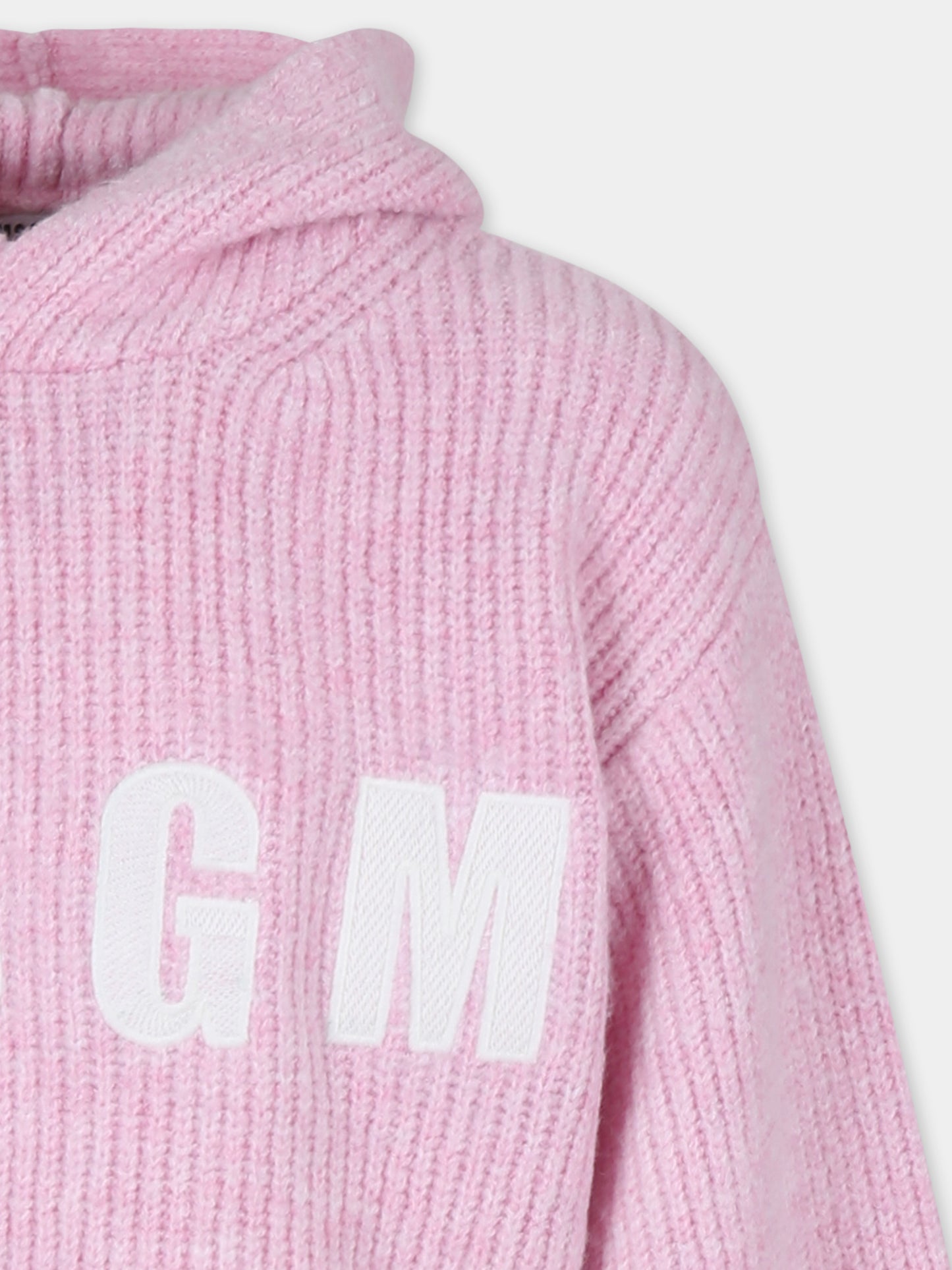 Maglione crop rosa per bambina con logo,Msgm Kids,F4MSJGJP078 042