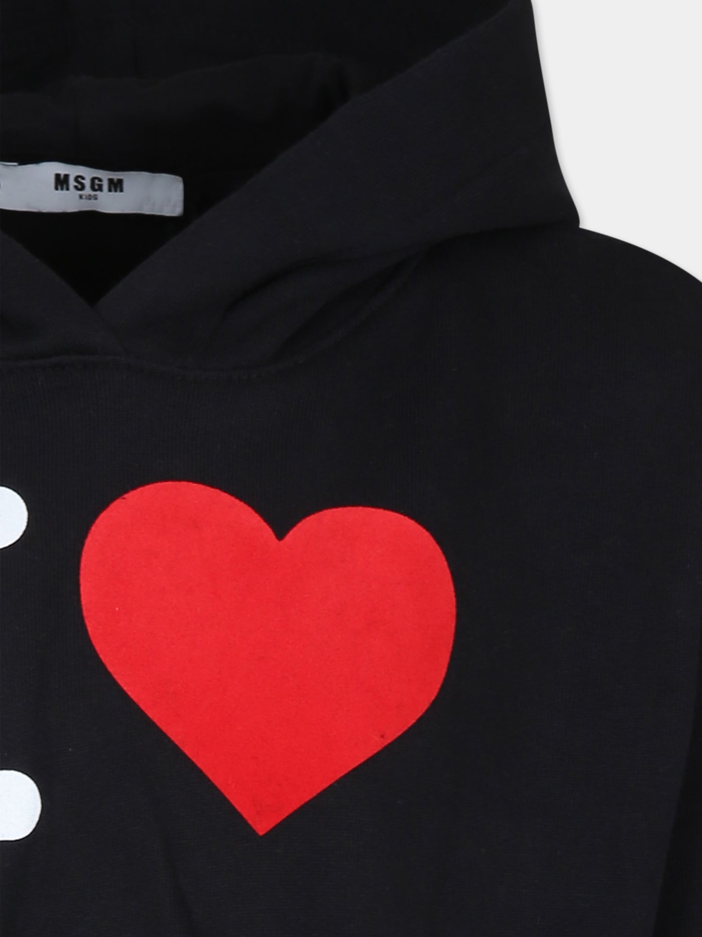 Vestito nero per bambina con cuore e logo,Msgm Kids,F4MSJGDR125 110