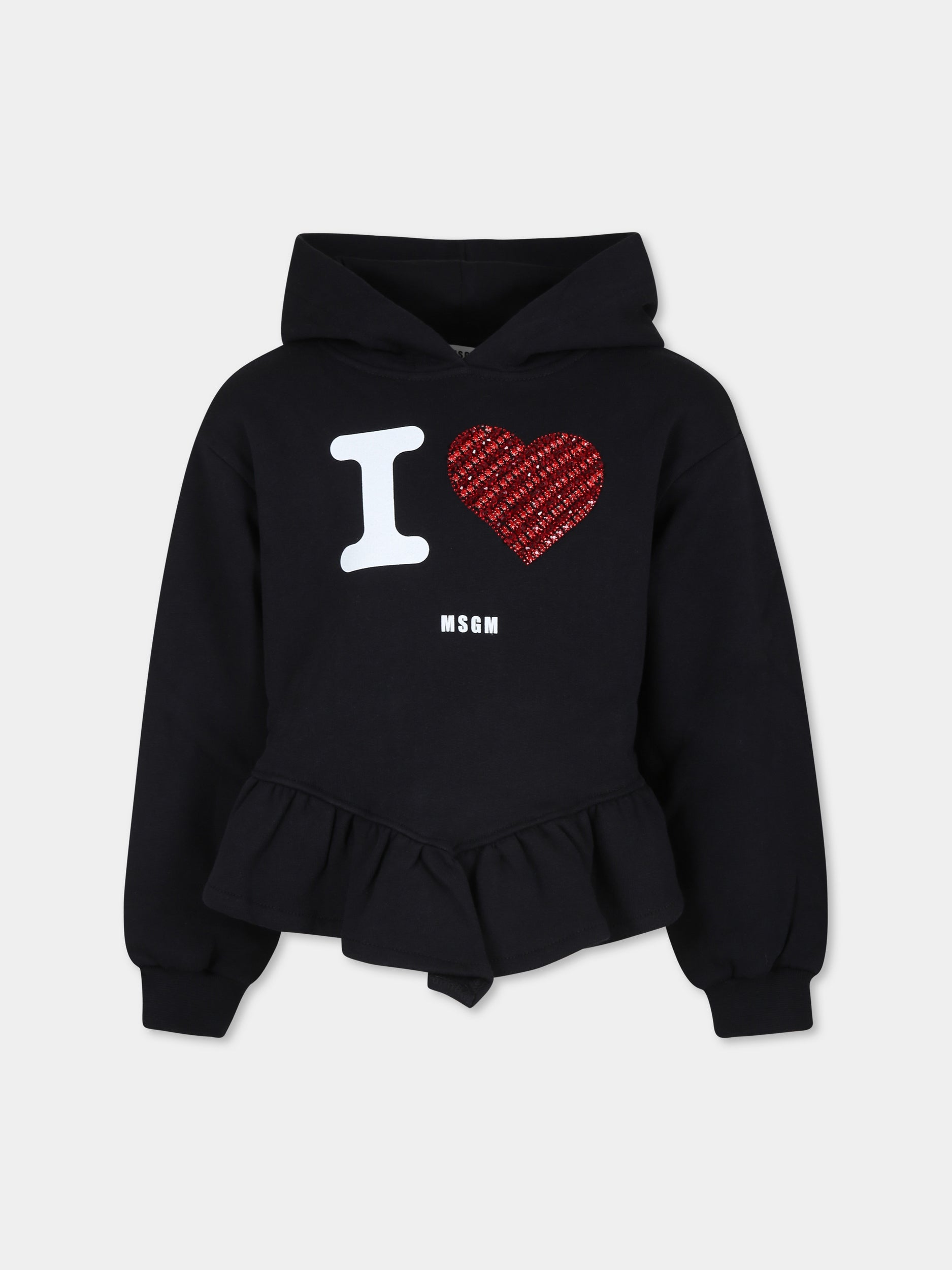 Felpa nero per bambina con cuore e logo,Msgm Kids,F4MSJGHS141 110