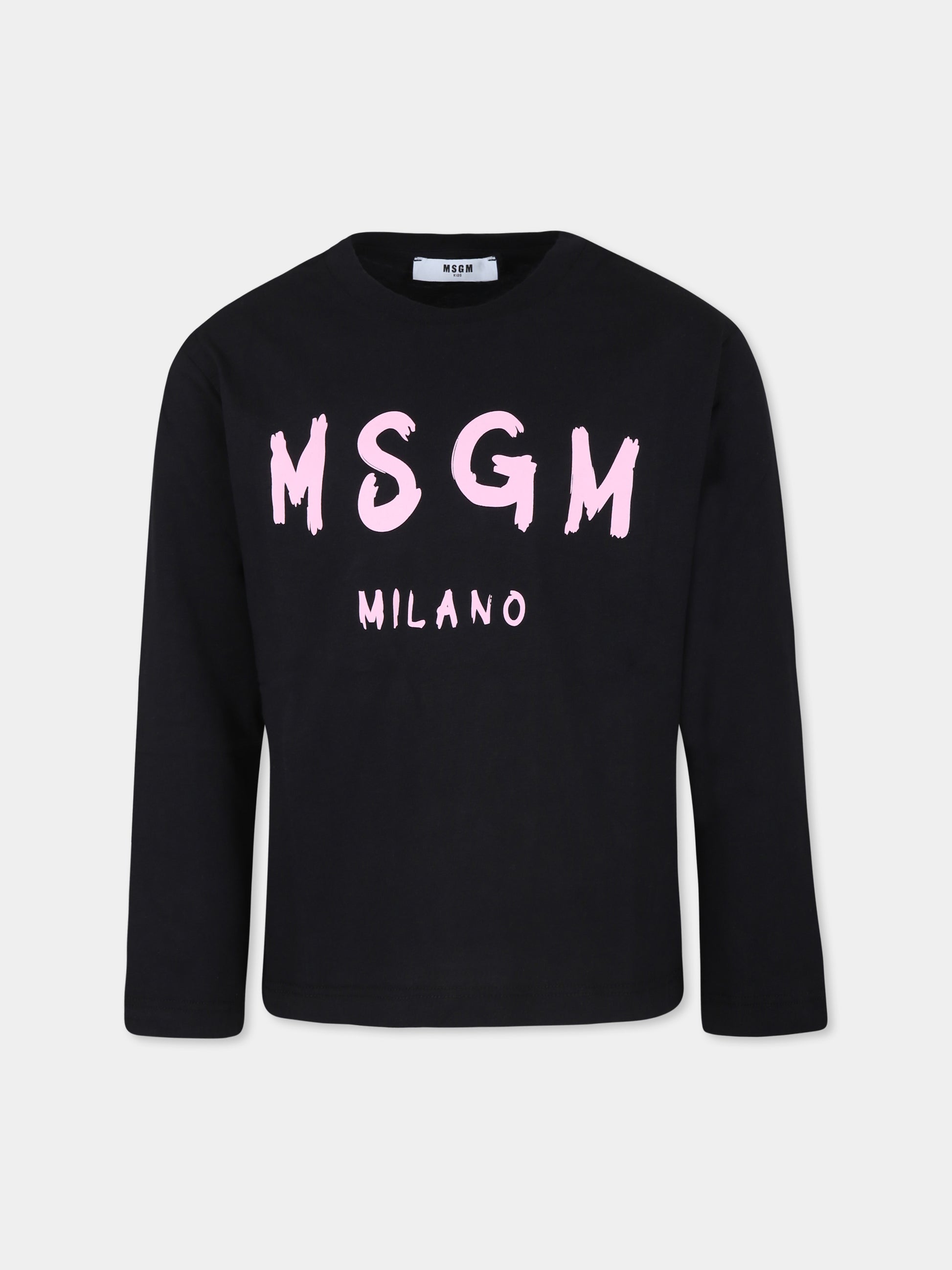 T-shirt nera per bambina con logo,Msgm Kids,F4MSJUTH292 110/08