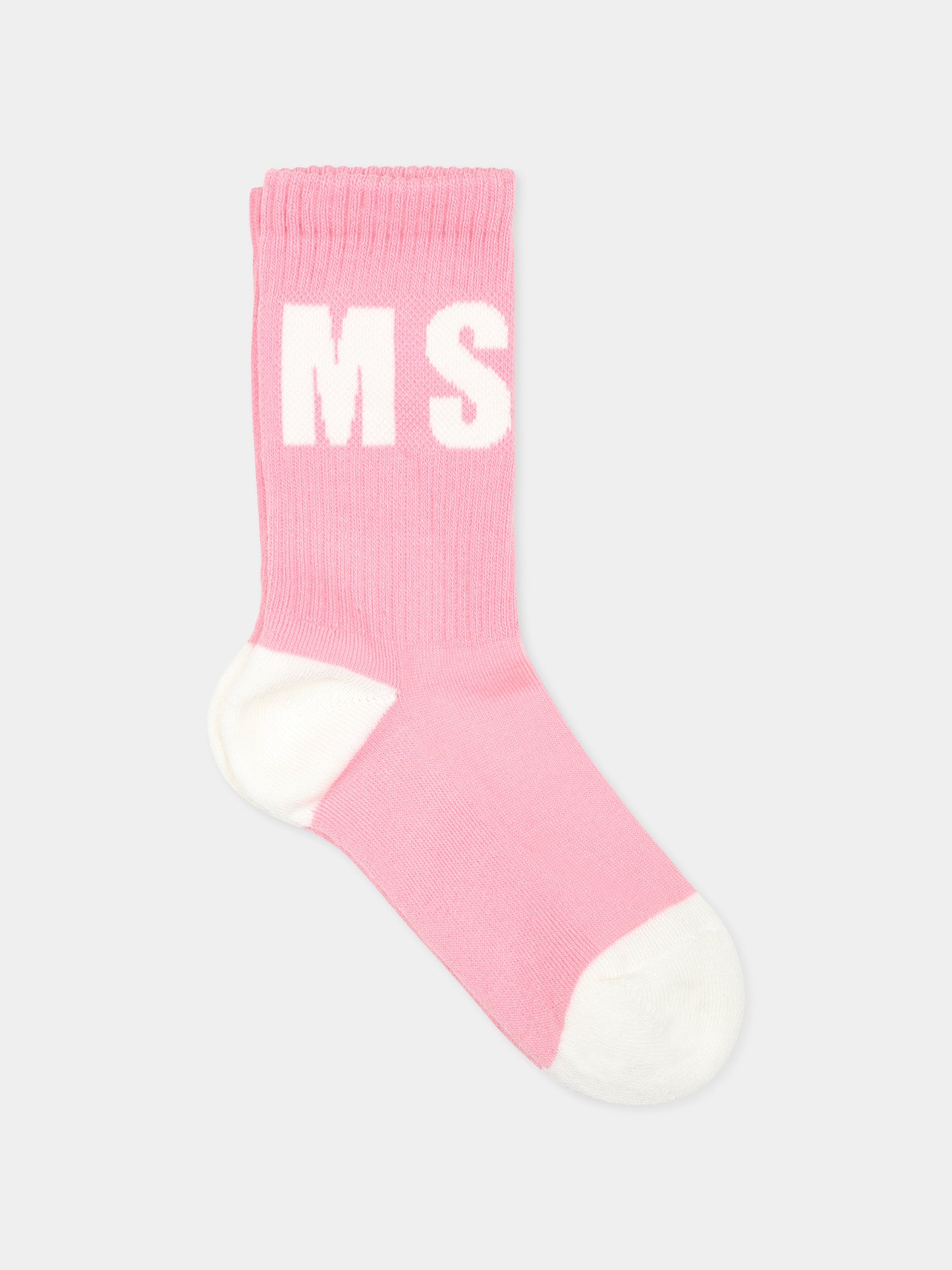 Calze rosa per bambina con logo,Msgm Kids,F4MSJUSO278 042