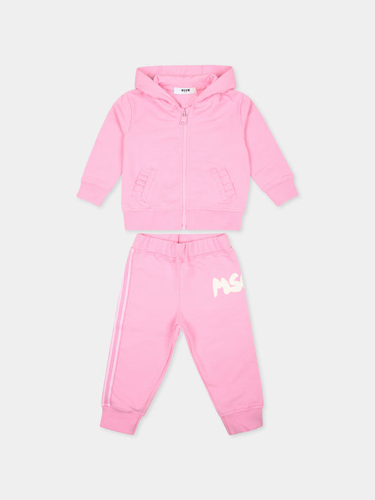 Completo rosa per neonata con logo,Msgm Kids,F4MSNGSF039 042