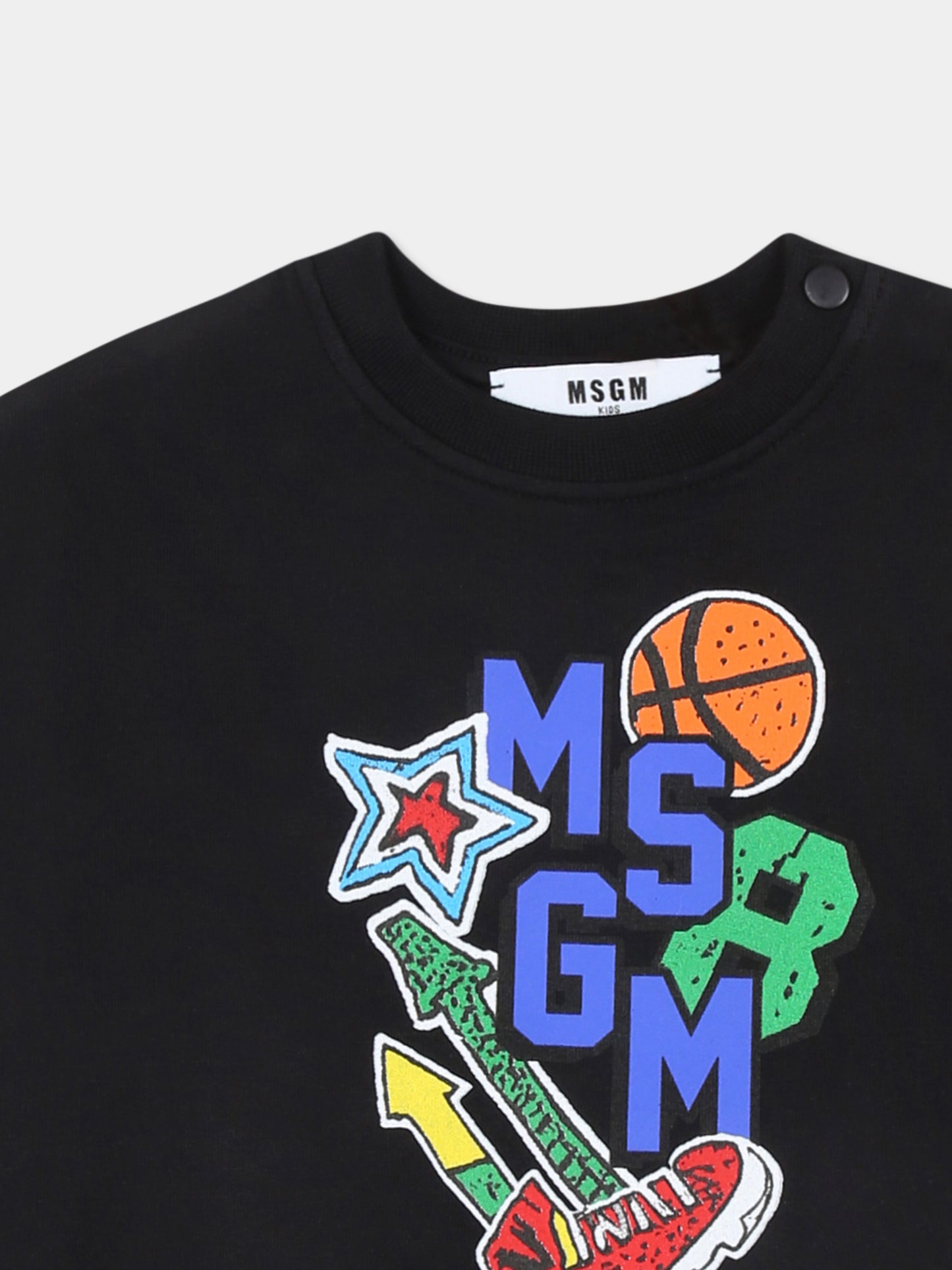 Felpa nera per neonato con logo e palla,Msgm Kids,F4MSNBSW271 110