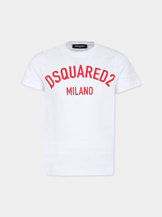 T-shirt bianca per bambino con logo,Dsquared2,DQ1983 D00MV D2T992U DQ10N