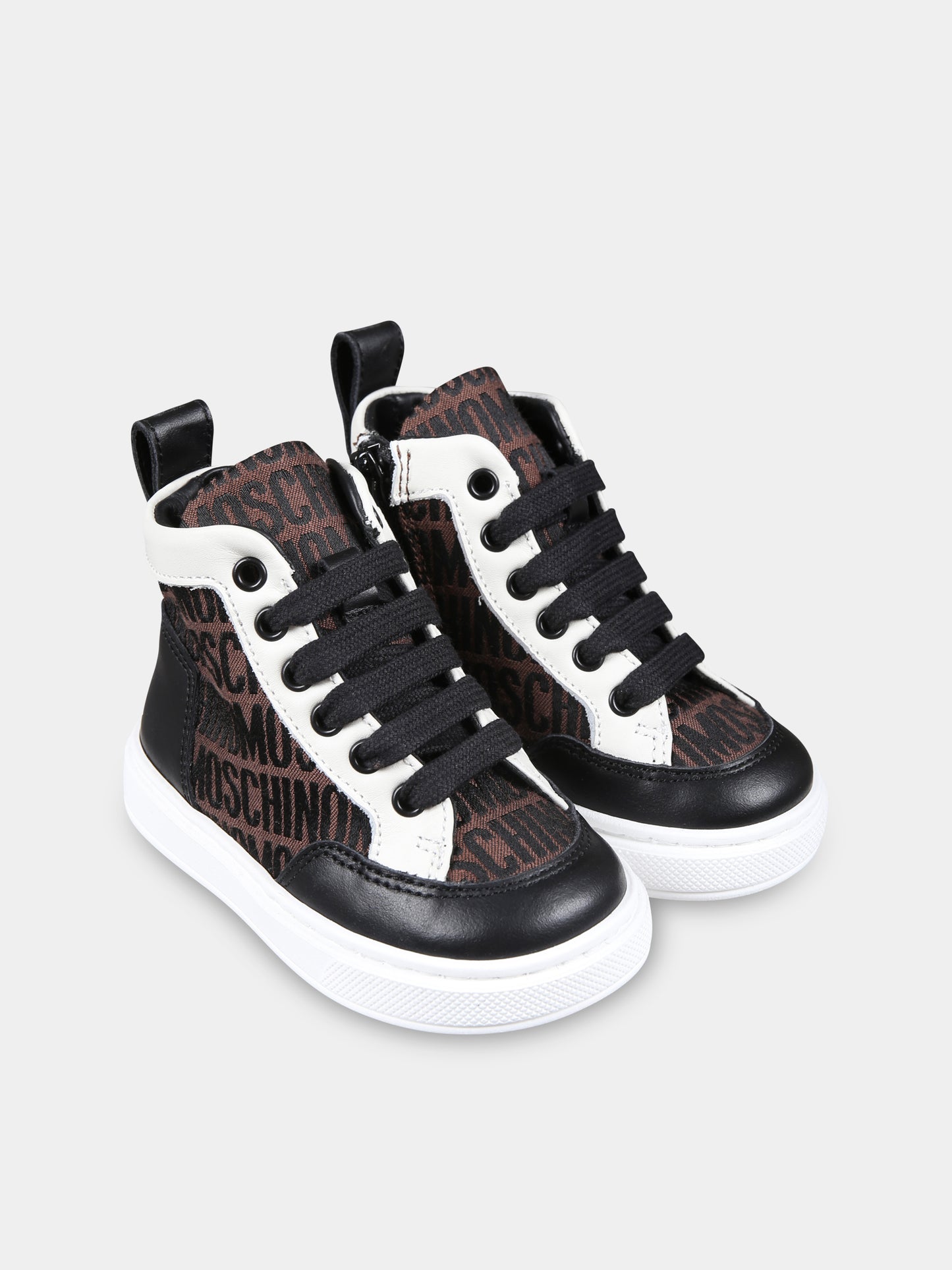 Sneakers marroni per bambini con logo,Moschino Kids,78599 1