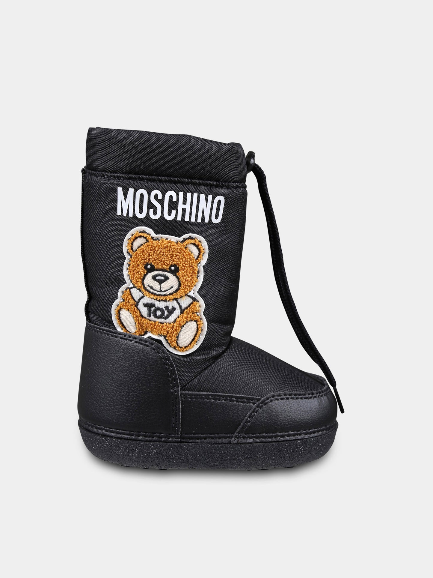 Black snow boots for kids with Teddy Bear