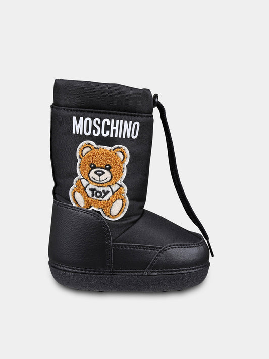 Black snow boots for kids with Teddy Bear