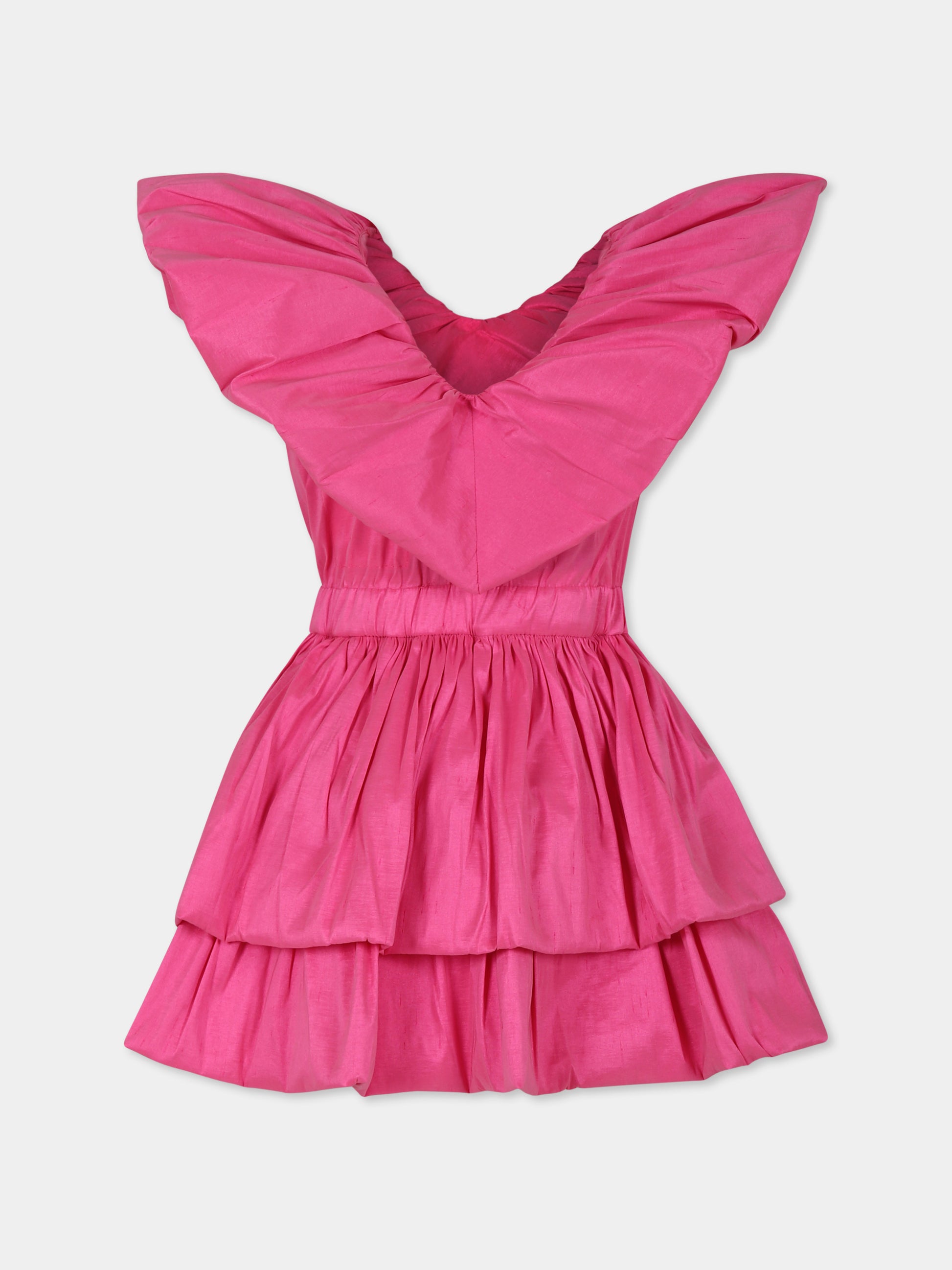 Vestito fucsia per bambina con fiore,Caroline Bosmans,AW24 4022A 30 3003