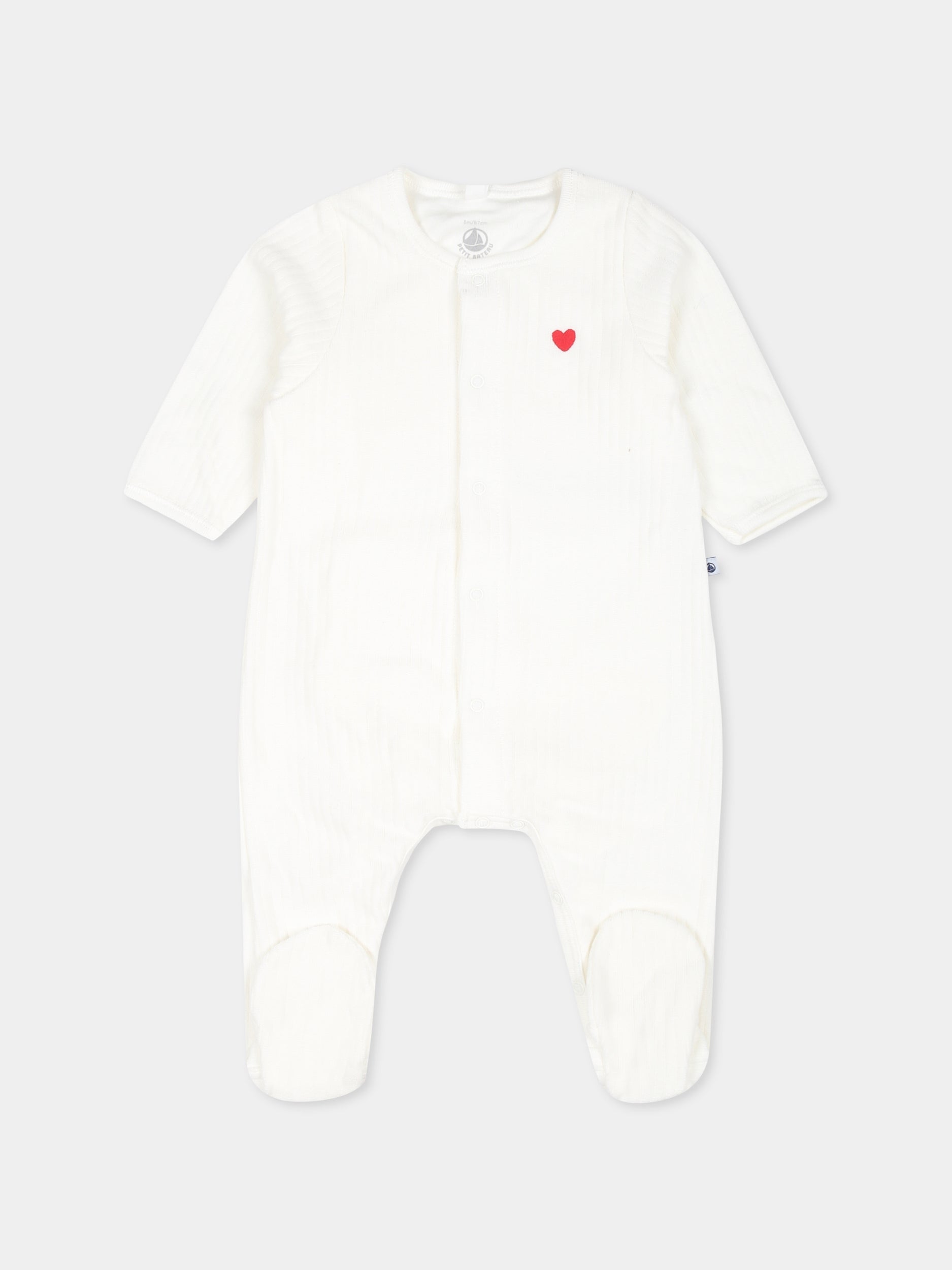 Tutina bianca per neonati con cuore,Petit Bateau,A0AS9 MARSHMALLOW 01