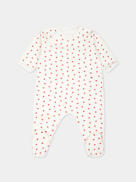 Tutina bianca per neonati con cuori,Petit Bateau,A0ARW MARSHMALLOW/TERKUIT 01