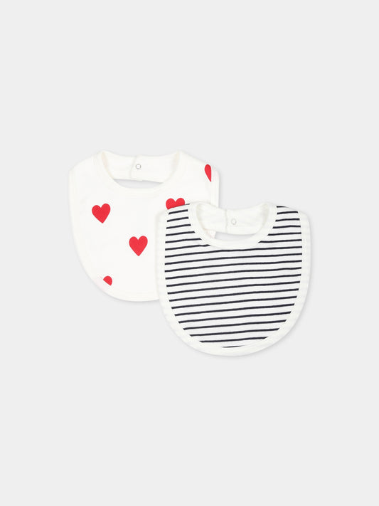 Set bavaglini bianco per neonati con cuori e righe blu,Petit Bateau,A0ASH VARIANTE 2 03