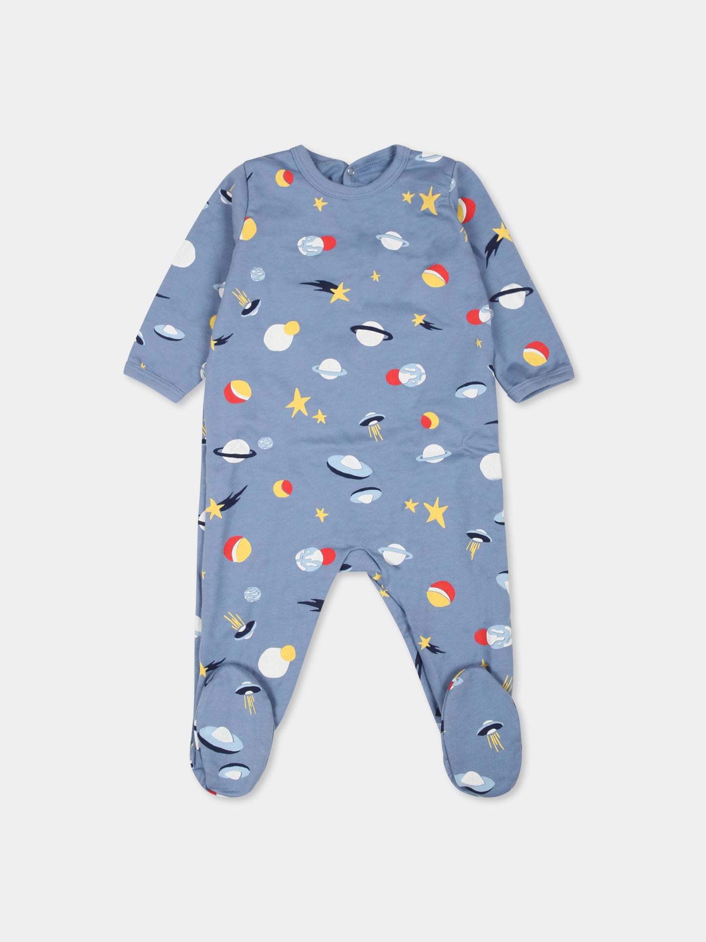 Tutina azzurra con pianeti per neonato,Petit Bateau,A0B20 BEACH/MULTICO 01