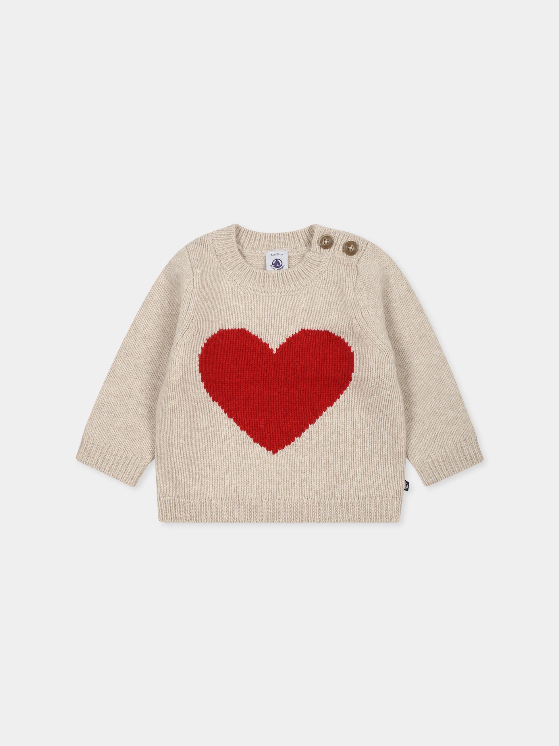 Maglione beige per neonata con cuore,Petit Bateau,A0B3K AVALANCHE/CORRIDA 01