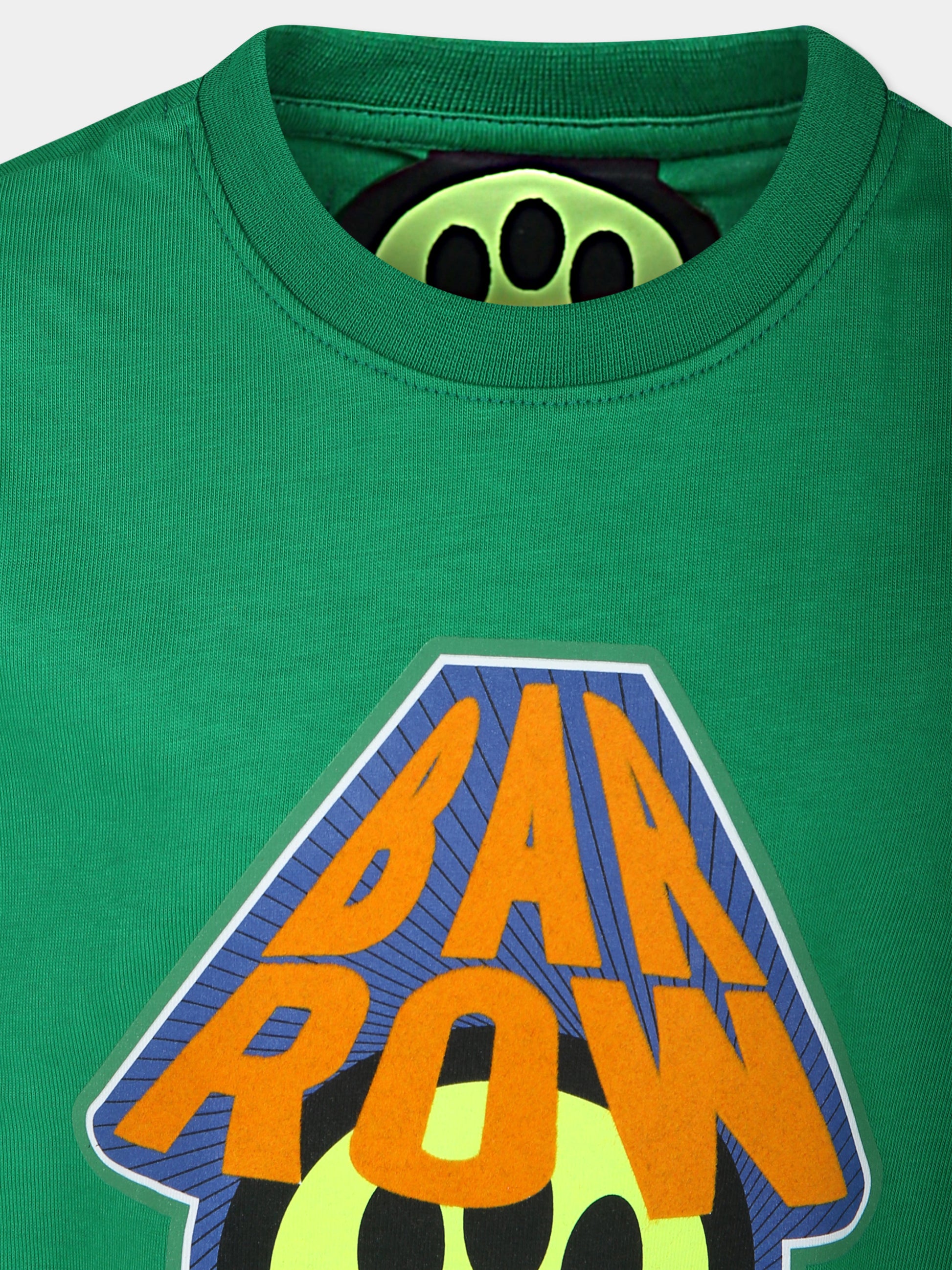 T-shirt verde per bambini con smile e logo,Barrow,F4BKJUTH027 BW012