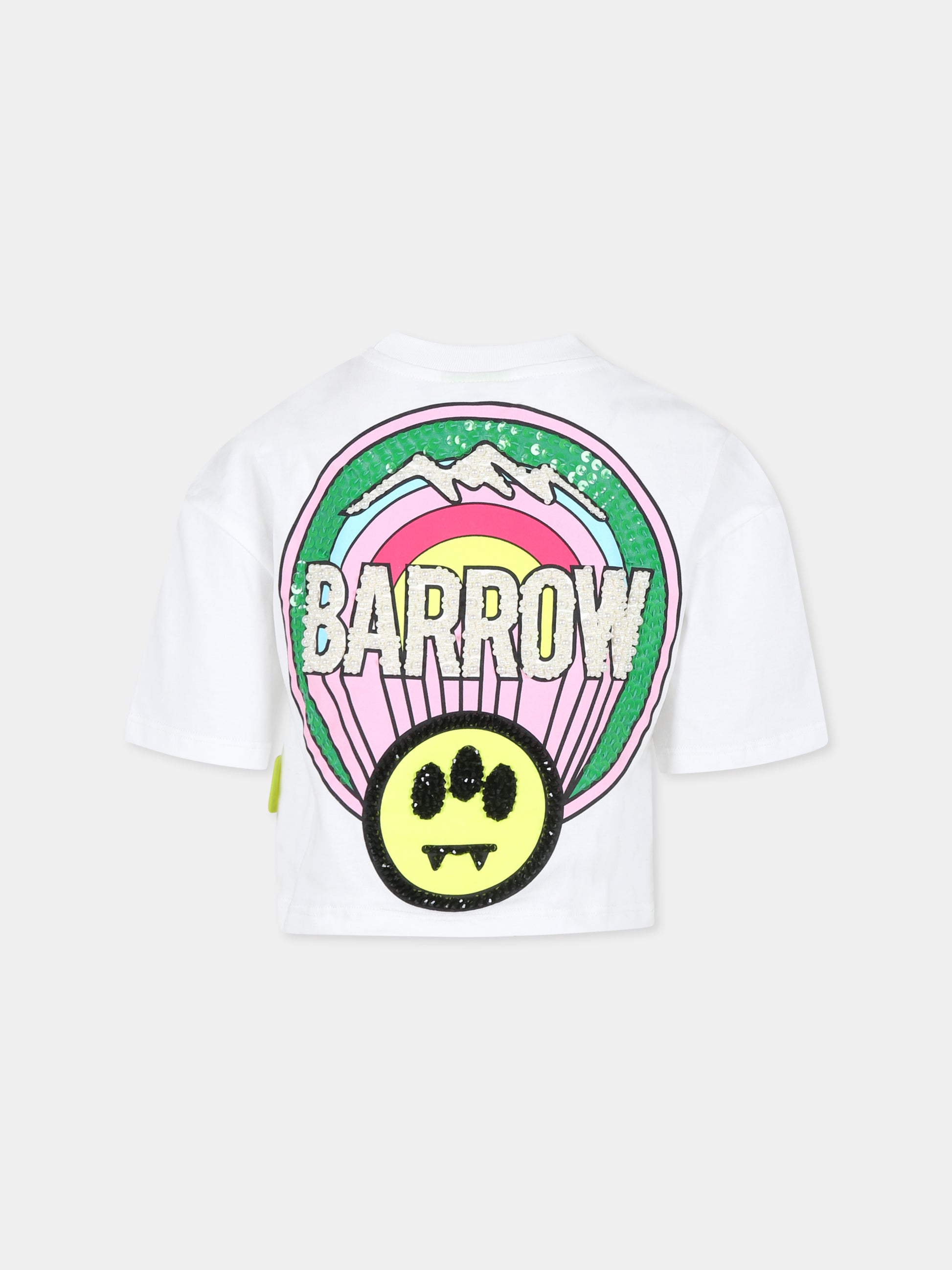 T-shirt crop bianca per bambina con smile,Barrow,F4BKJGTH124 002