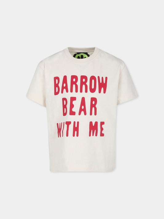 T-shirt avorio per bambini con logo e orso,Barrow,F4BKJUTH073 013