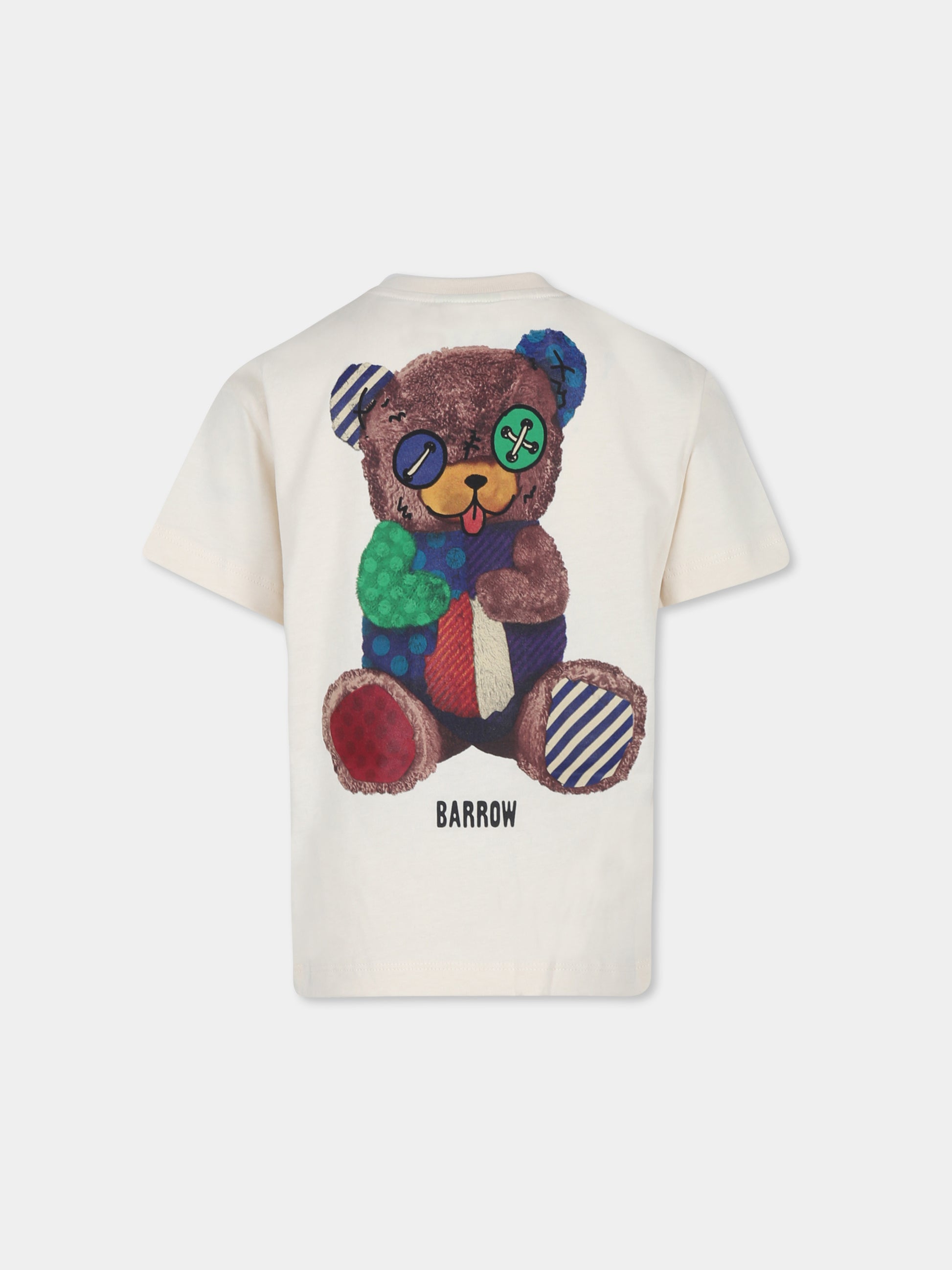 T-shirt avorio per bambini con logo e orso,Barrow,F4BKJUTH073 013