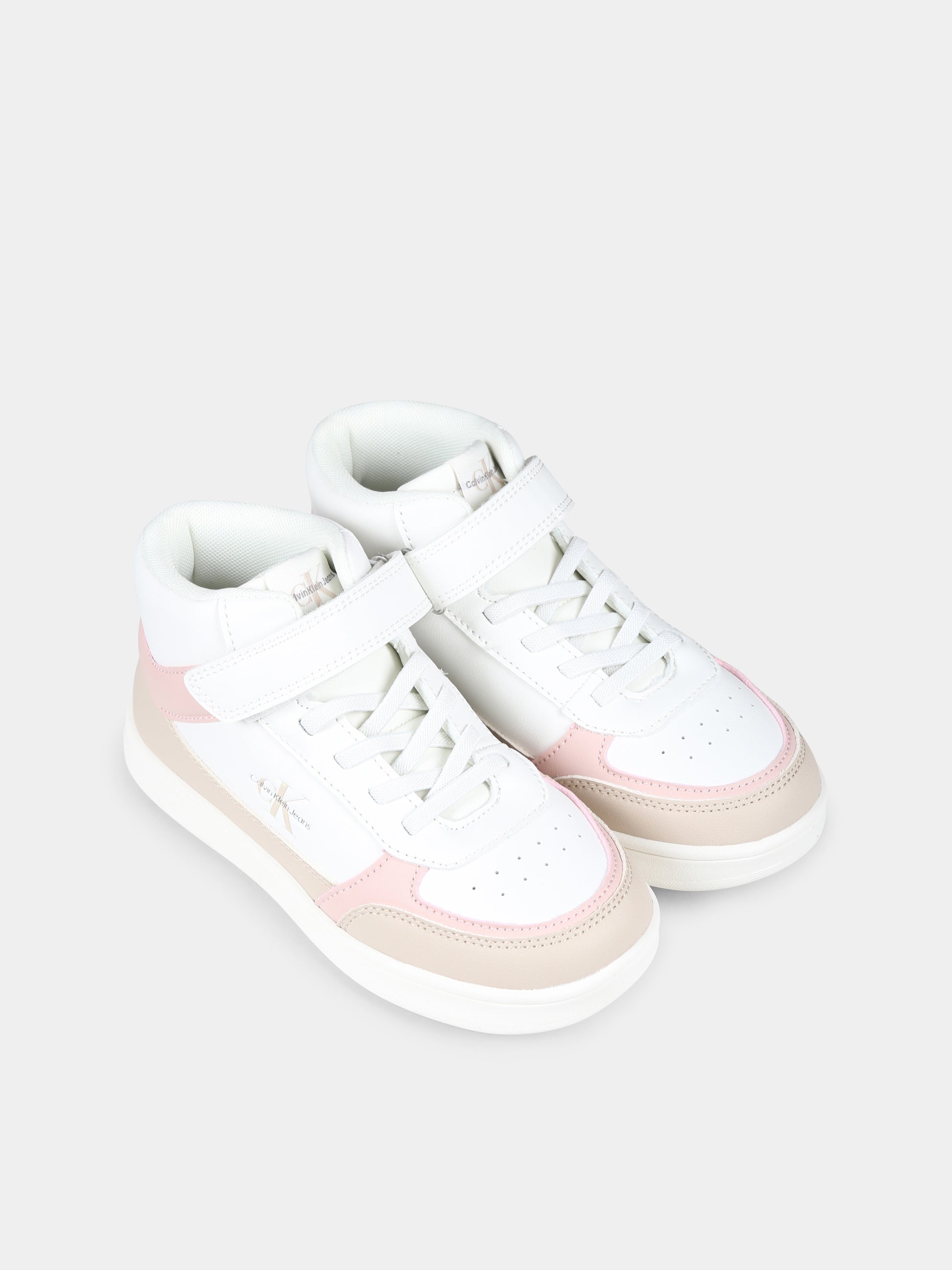 Sneakers bianche per bambina con logo,Calvin Klein Kids,V1A9 80977 1269B055