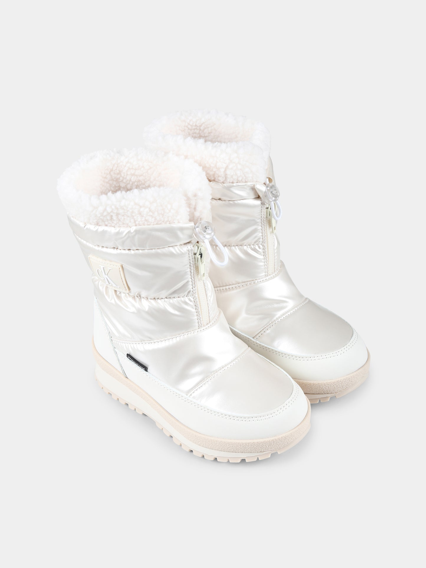 Stivali da neve avorio per bambina con logo,Calvin Klein Kids,V3A5 81038 1485101