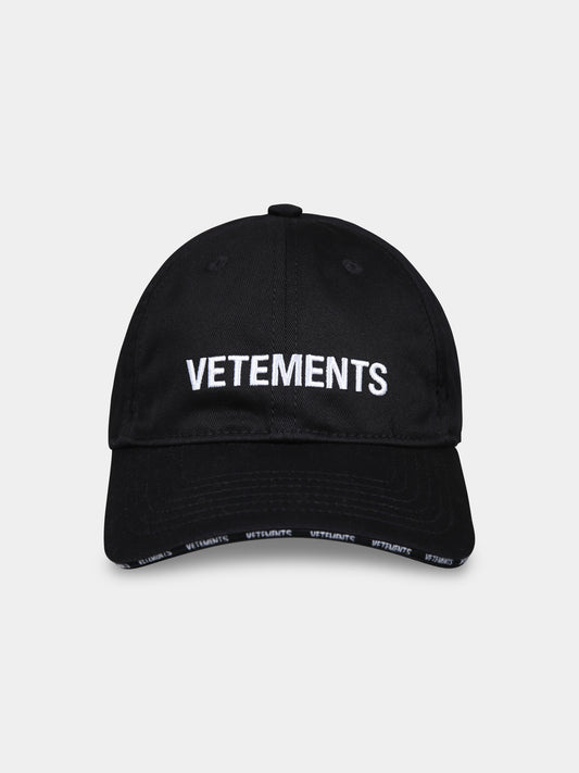 Cappello nero per bambino con logo bianco,Vetements,KA10CA100B BLACK