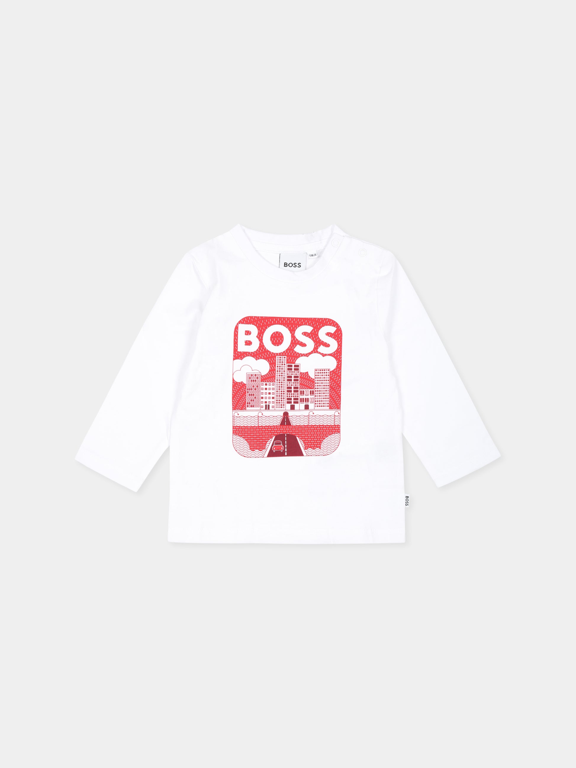 T-shirt bianca per neonato con logo,Boss,J51297 10P