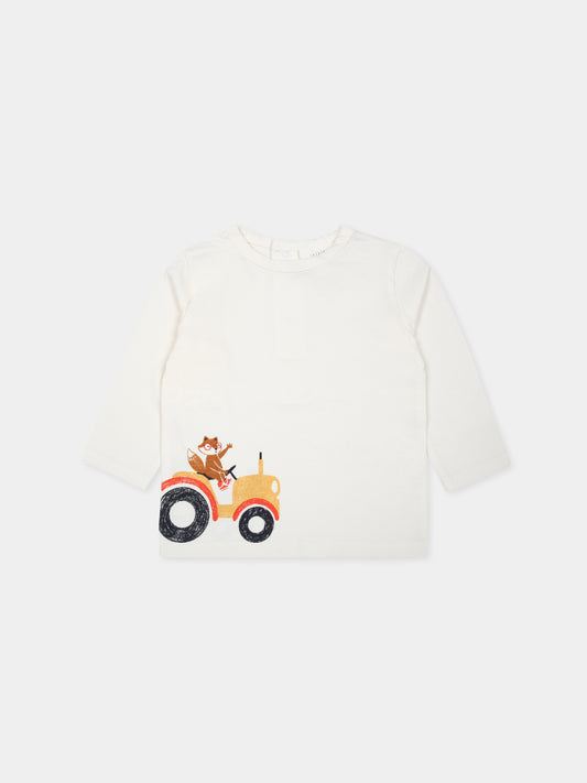 T-shirt avorio per neonato con stampa volpe,Carrement Beau,Y30286 121