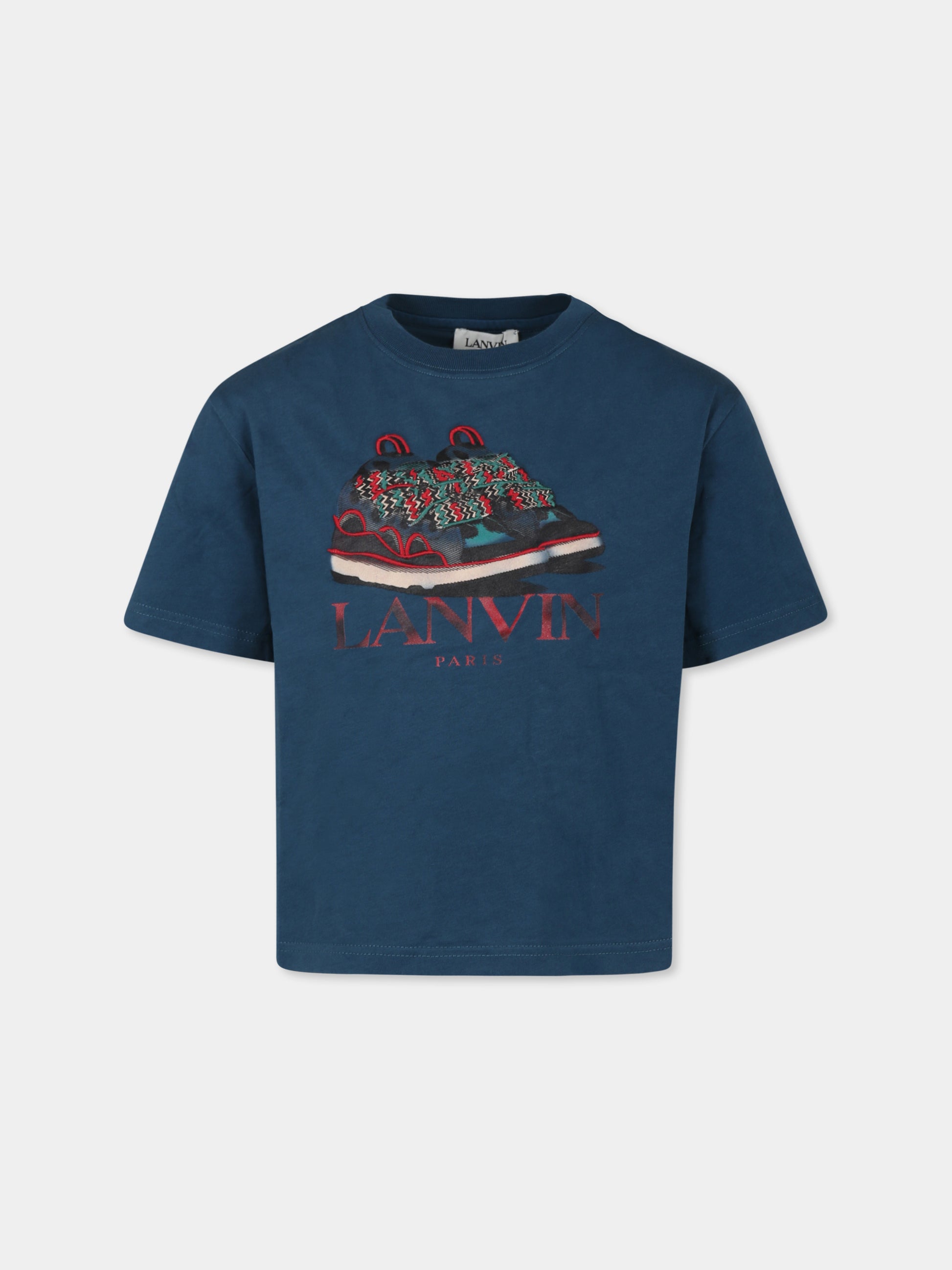 T-shirt verde per bambini con stampa sneakers,Lanvin Petite,N30147 826