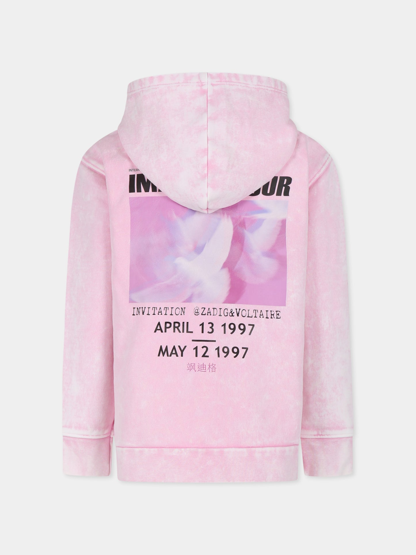 Felpa rosa per bambina con stampa e logo,Zadig & Voltaire Kids,X60215 47F
