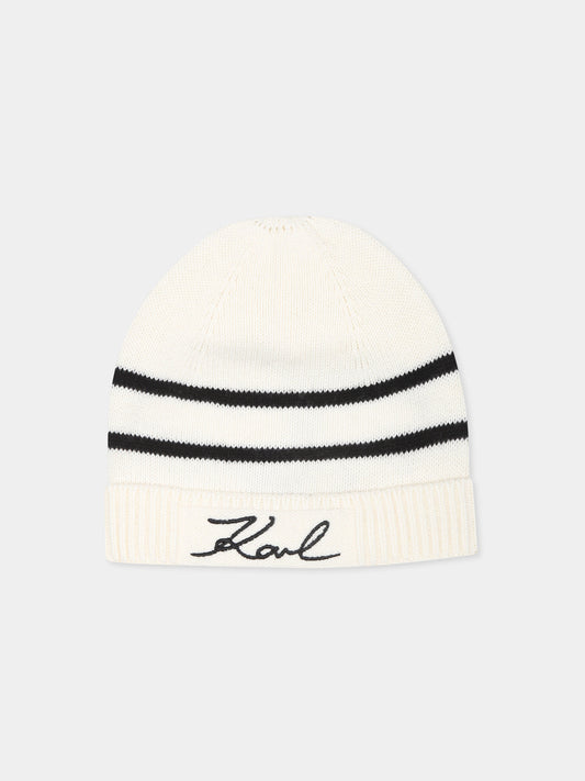 Berretto avorio per neonati con logo,Karl Lagerfeld Kids,Z30363 122