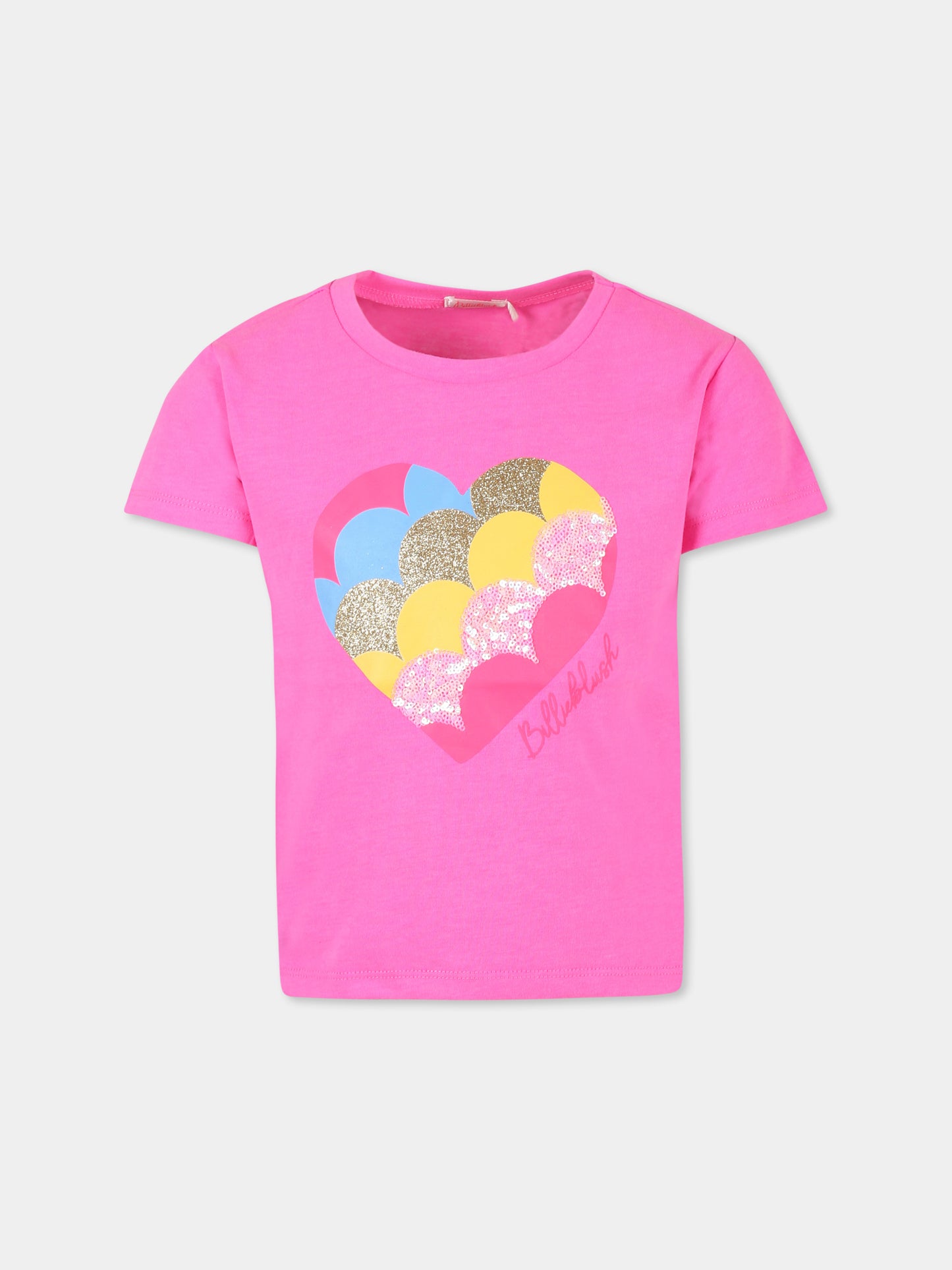 T-shirt fucsia per bambina con cuori,Billieblush,U20491 473