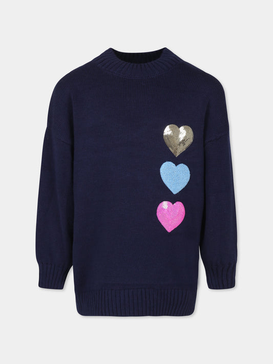 Maglione blu con cuori per bambina,Billieblush,U20497 85T