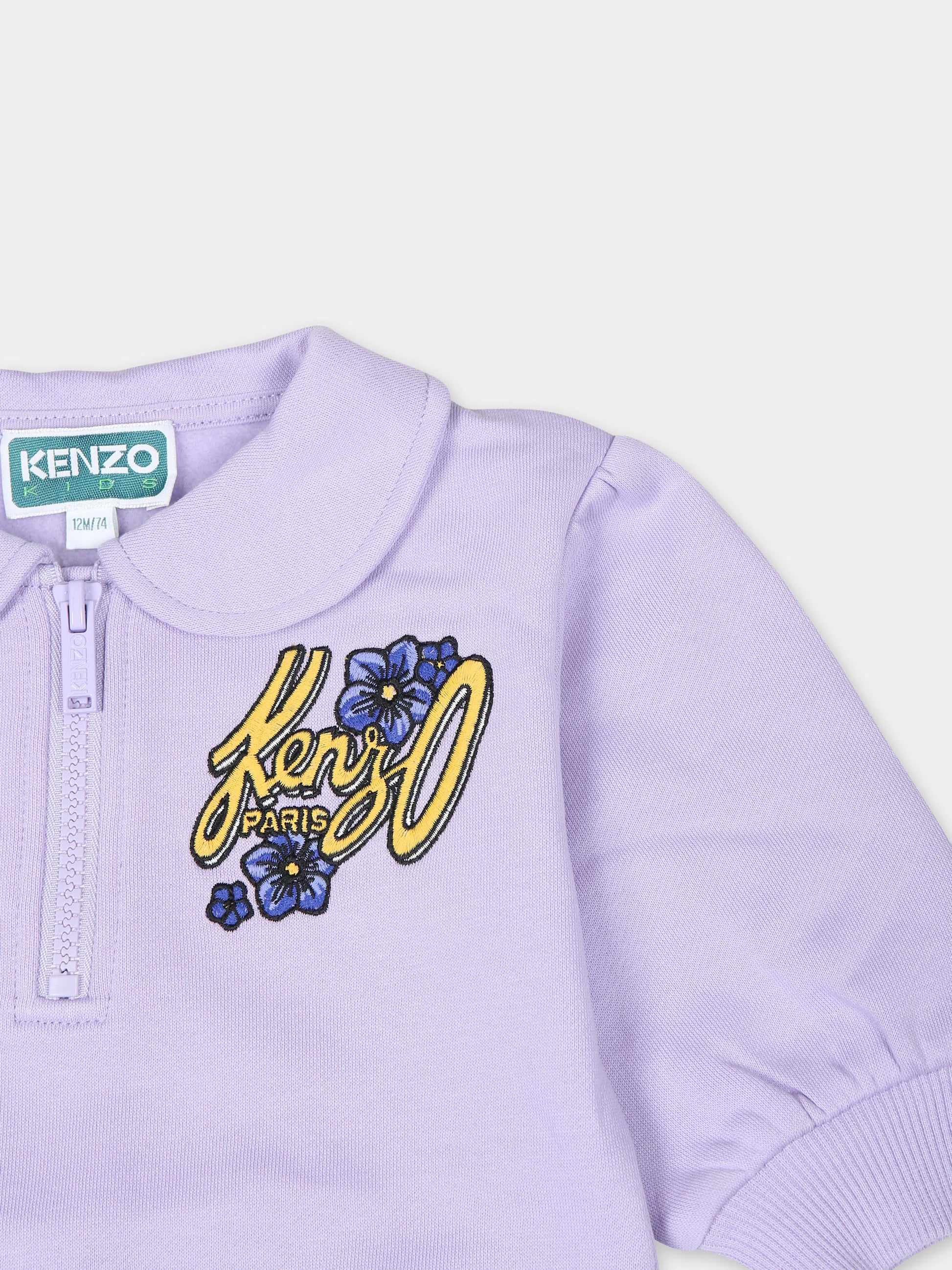 Completo viola per neonata con stampa floreale e logo,Kenzo Kids,K60471 925