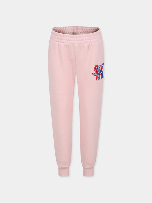 Pantaloni rosa per bambina con K Flower logo,Kenzo Kids,K60752 45Z