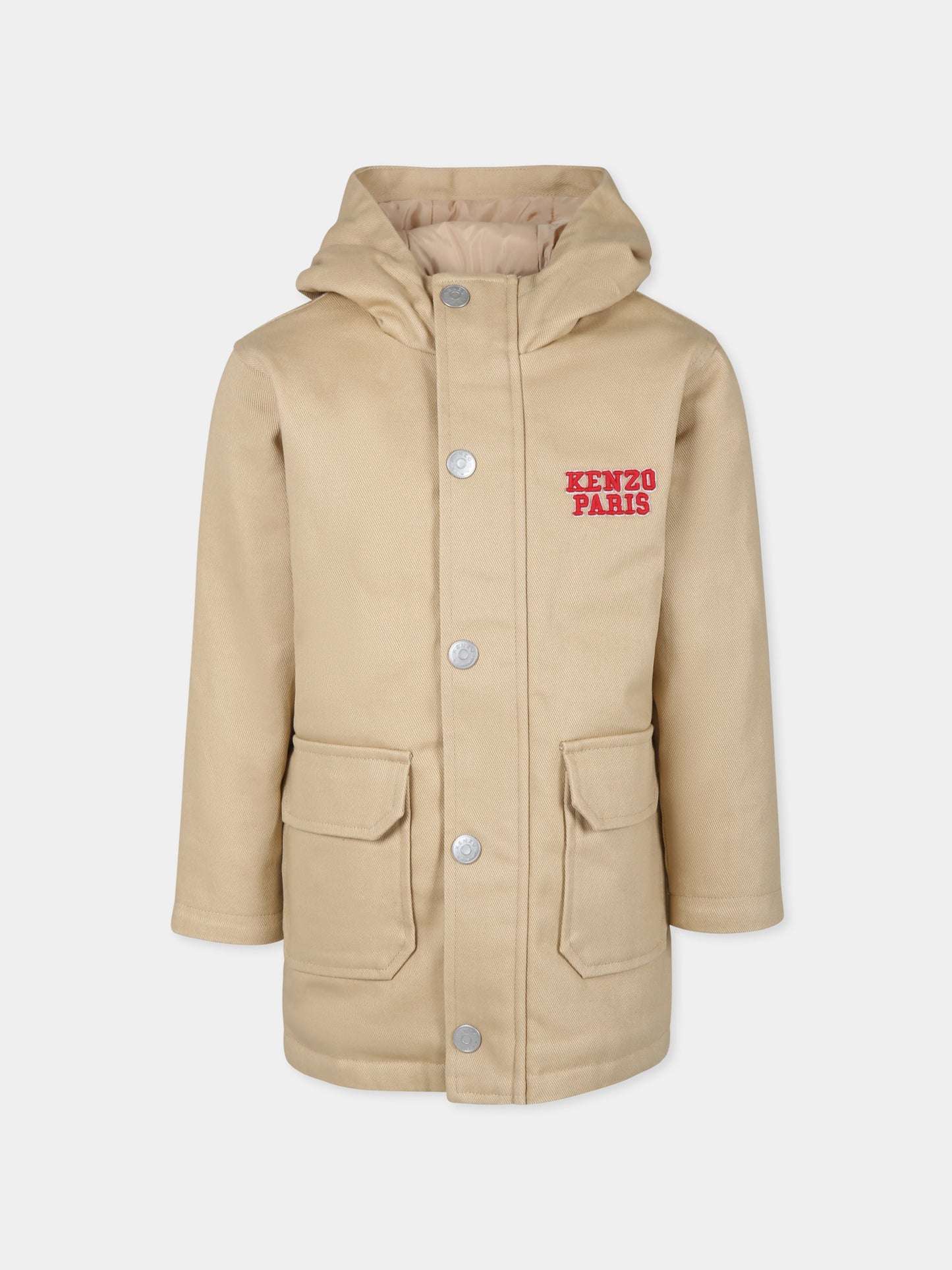 Parka beige per bambino con tigre e logo,Kenzo Kids,K60823 21D