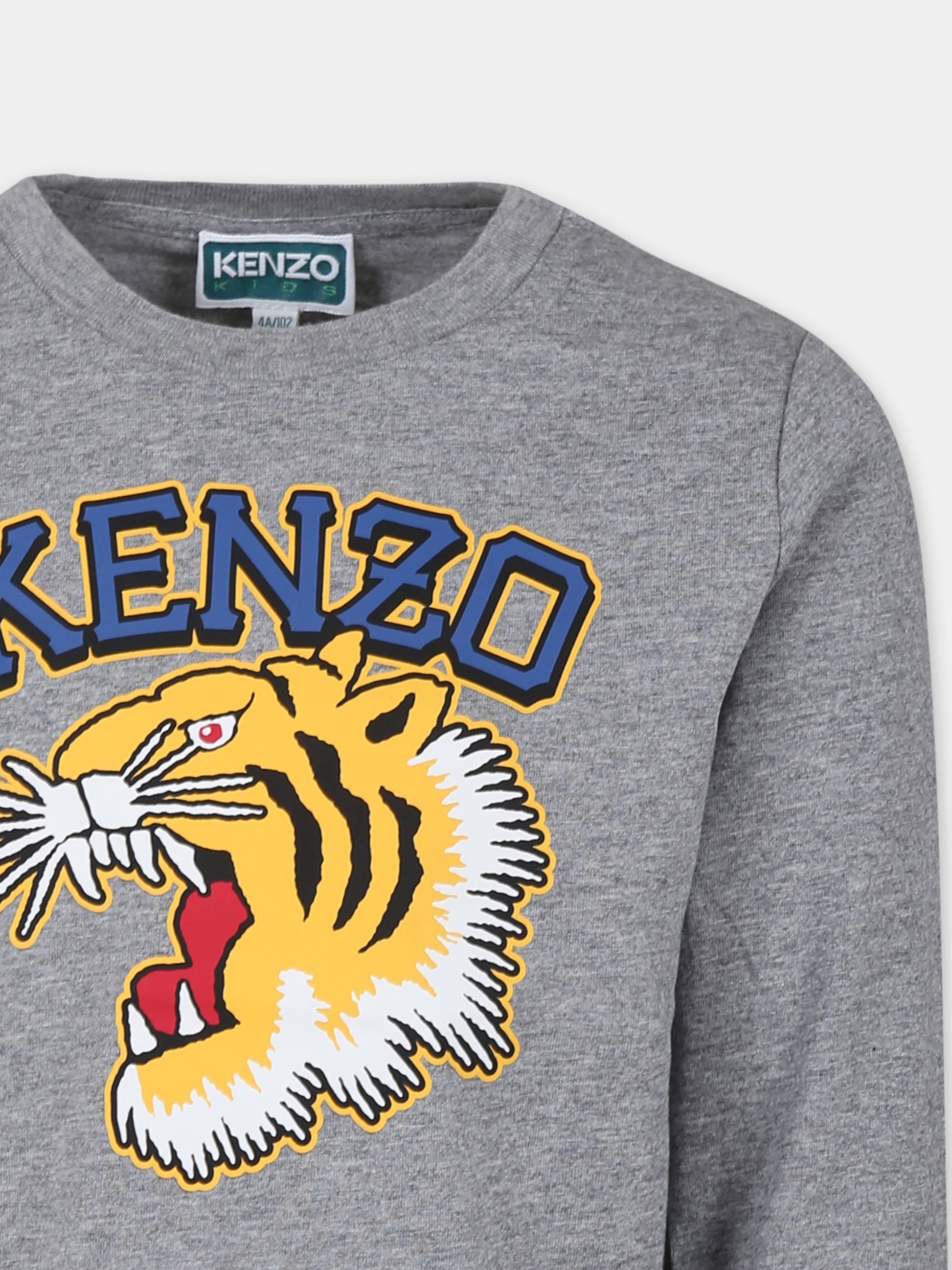 T-shirt grigia per bambino con tigre e logo,Kenzo Kids,K60766 A29